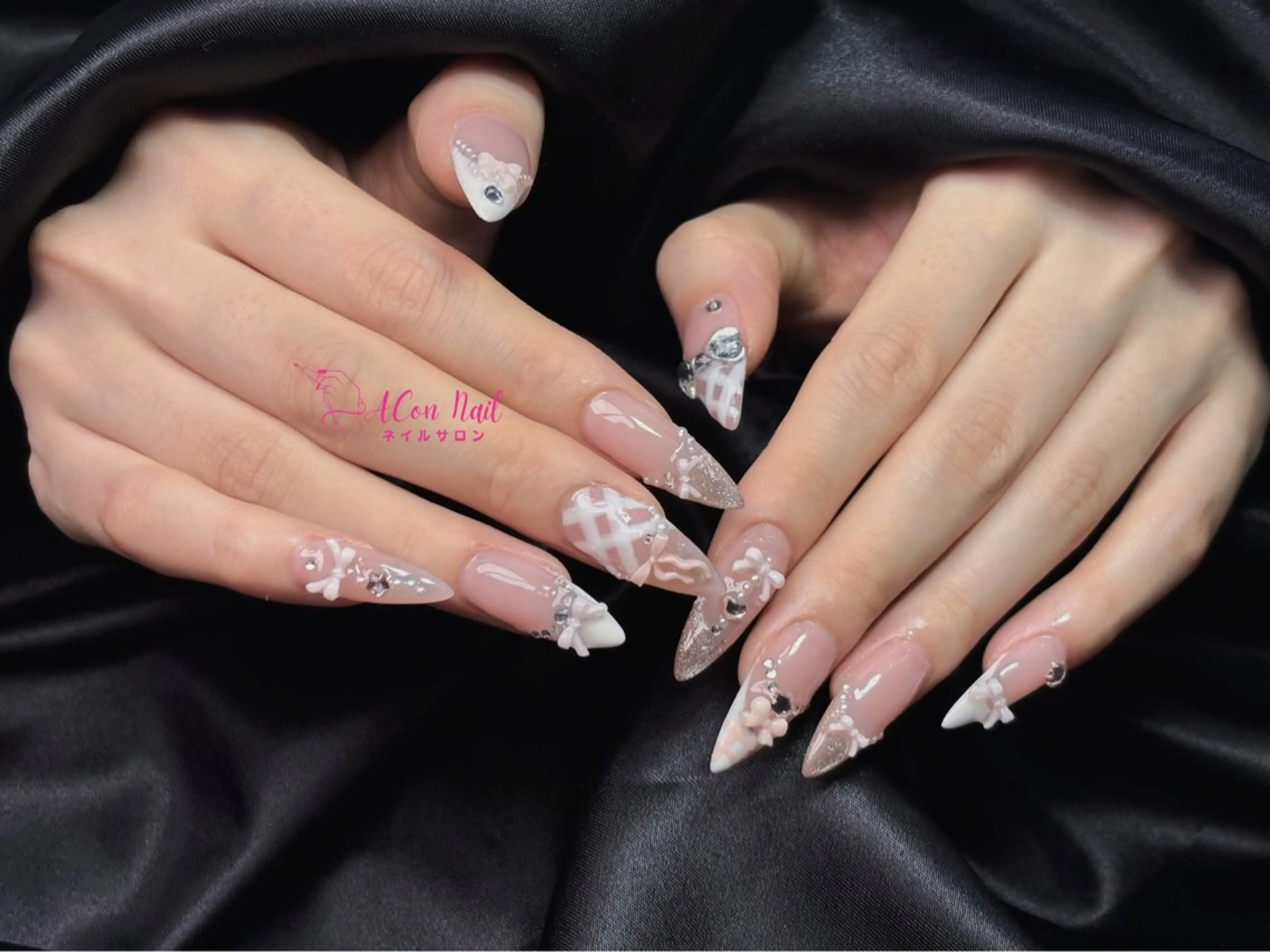 ネイル 桜ネイル 長さ出し フラワーネイル フレンチネイル ジェルネイル ハンドネイル AConNailSalon所属・ACon NailSalonのネイルデザイン