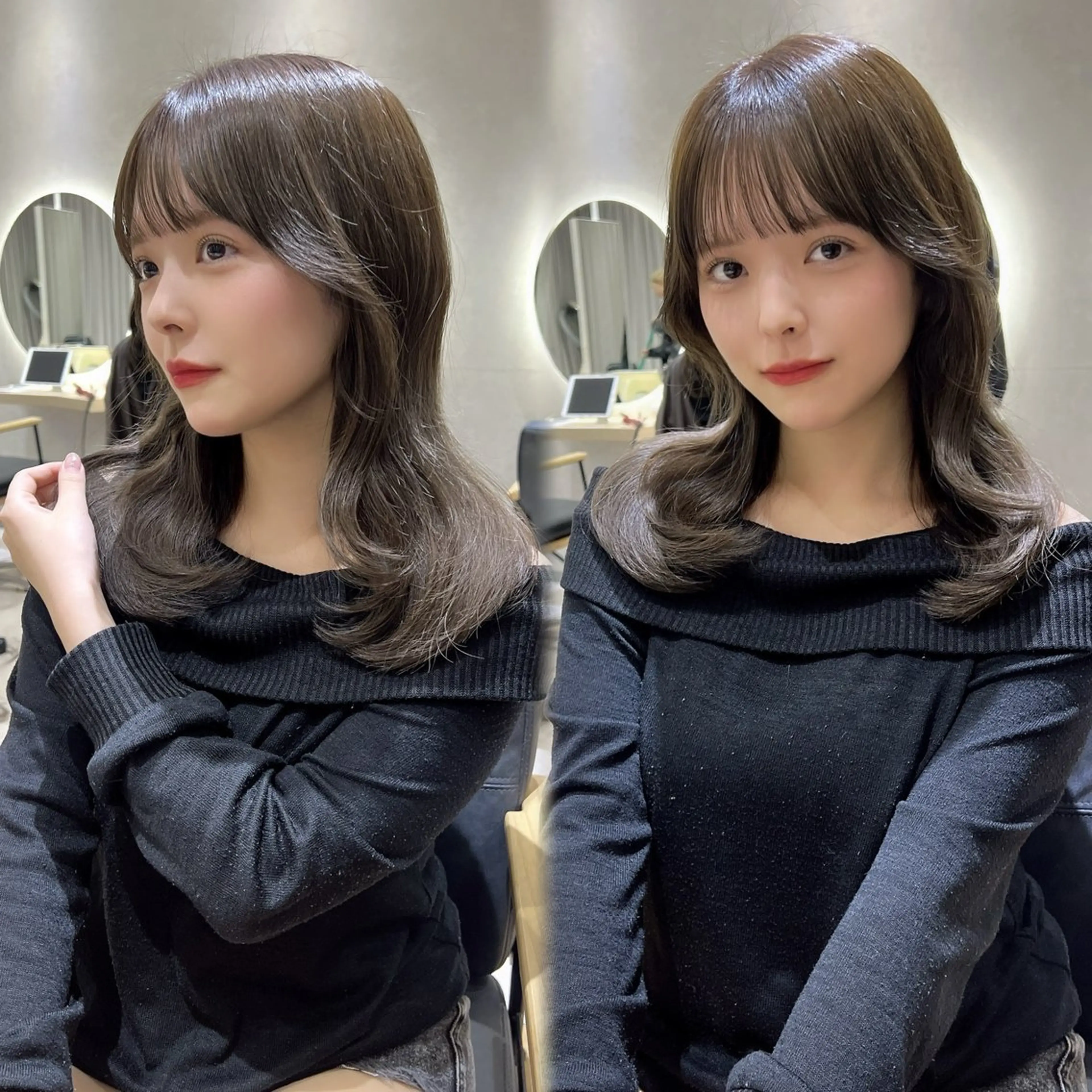 ミディアム くびれヘア 顔周りカット 髪質改善 韓国風ヘア レイヤーカット カット ヘアカラー トリートメント 韓国🇰🇷レイヤー 映える顔周り🩷のヘアスタイル