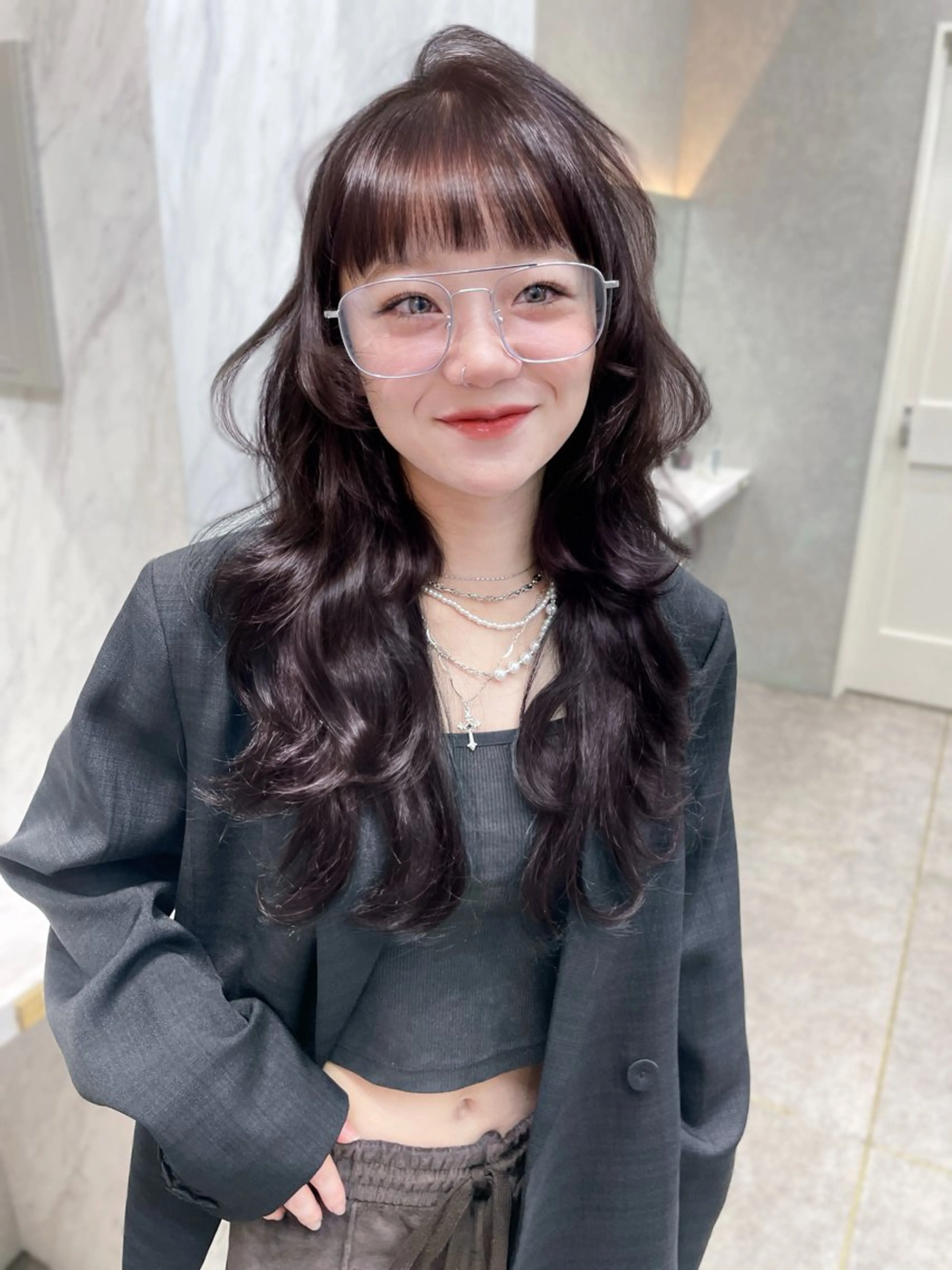 セミロング カット ヘアカラー MOE 福岡韓国ヘア✧︎のヘアスタイル