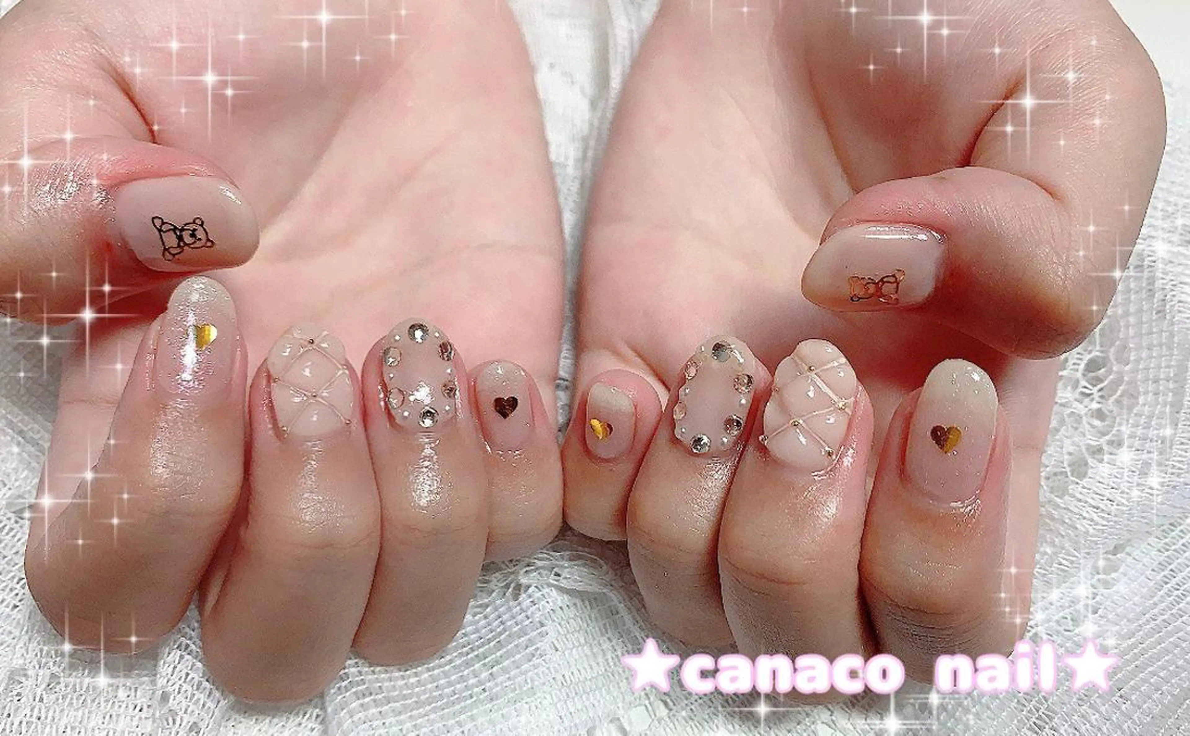 ネイル アートネイル ジェルネイル ガーリー パラジェル ストーンネイル ベテランネイル cnc nailのネイルデザイン