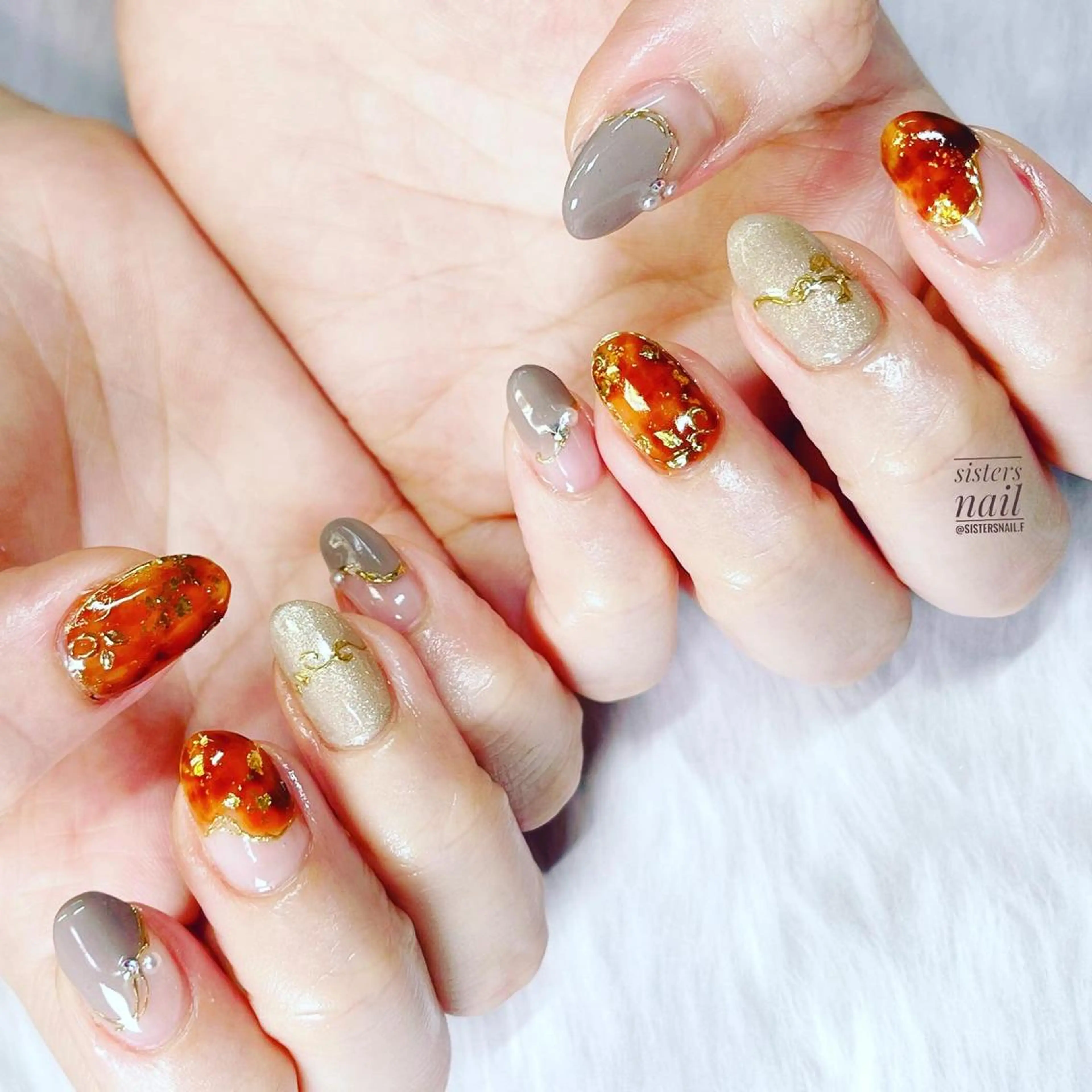 ネイル アートネイル べっ甲ネイル フレンチネイル ハロウィン ミラーネイル sisters nail.fのネイルデザイン