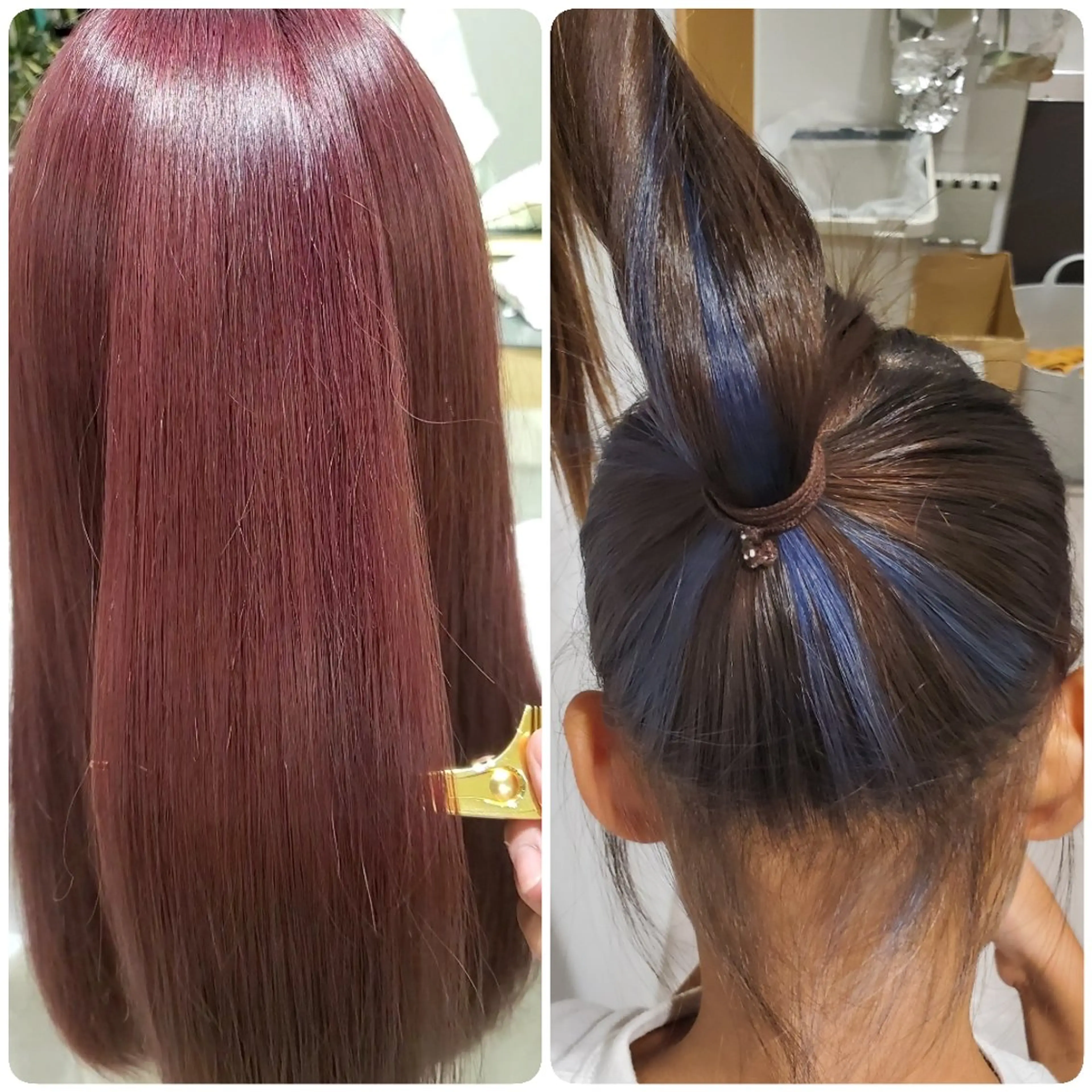 ロング カラー キッズ ブリーチ ブルーカラー メッシュ レッドカラー あさみ ／スパ・ケアニストのヘアスタイル