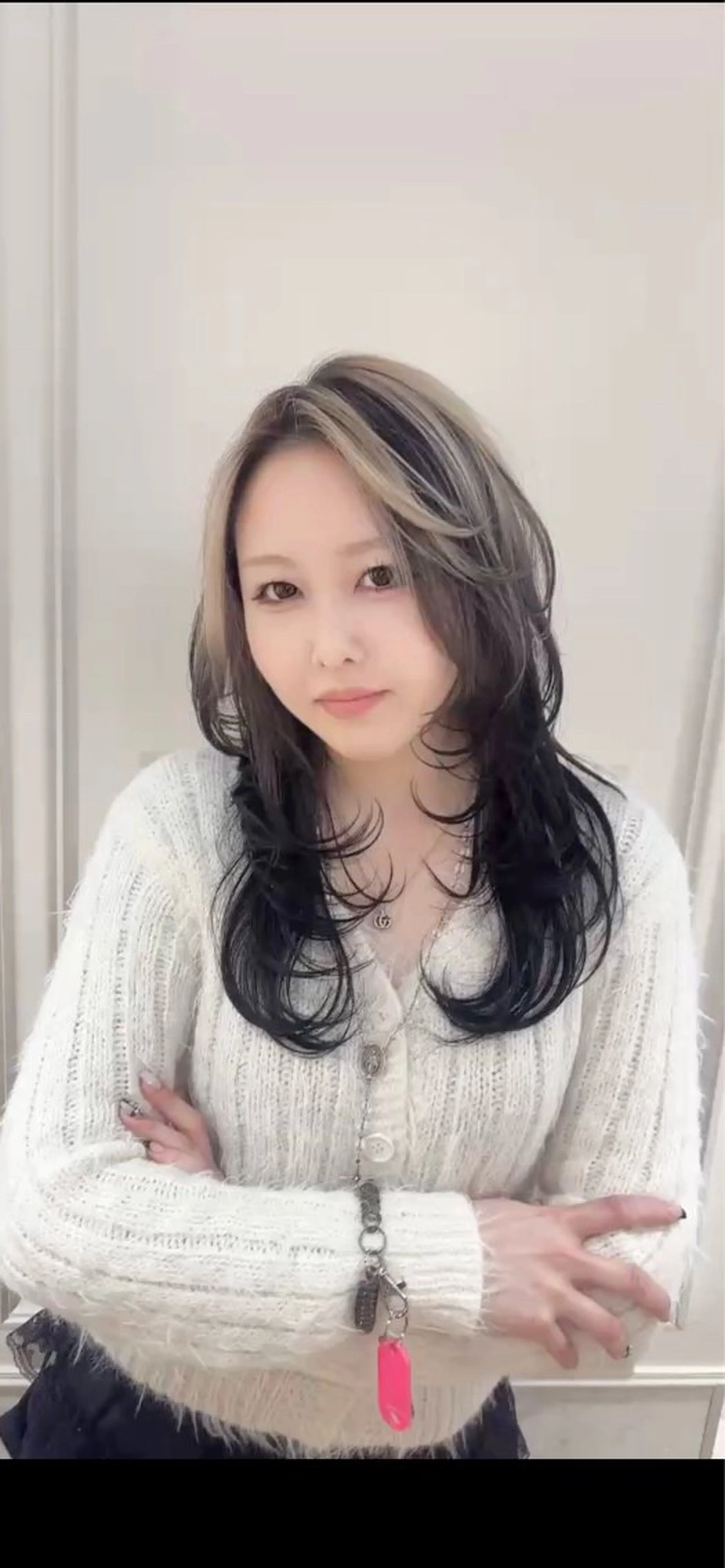 ロング カラー デザインカラー かきあげバング レイヤーカット 小顔カット カット ヘアカラー 野田阪神/レイヤー/ ハイライト/yuuのヘアスタイル