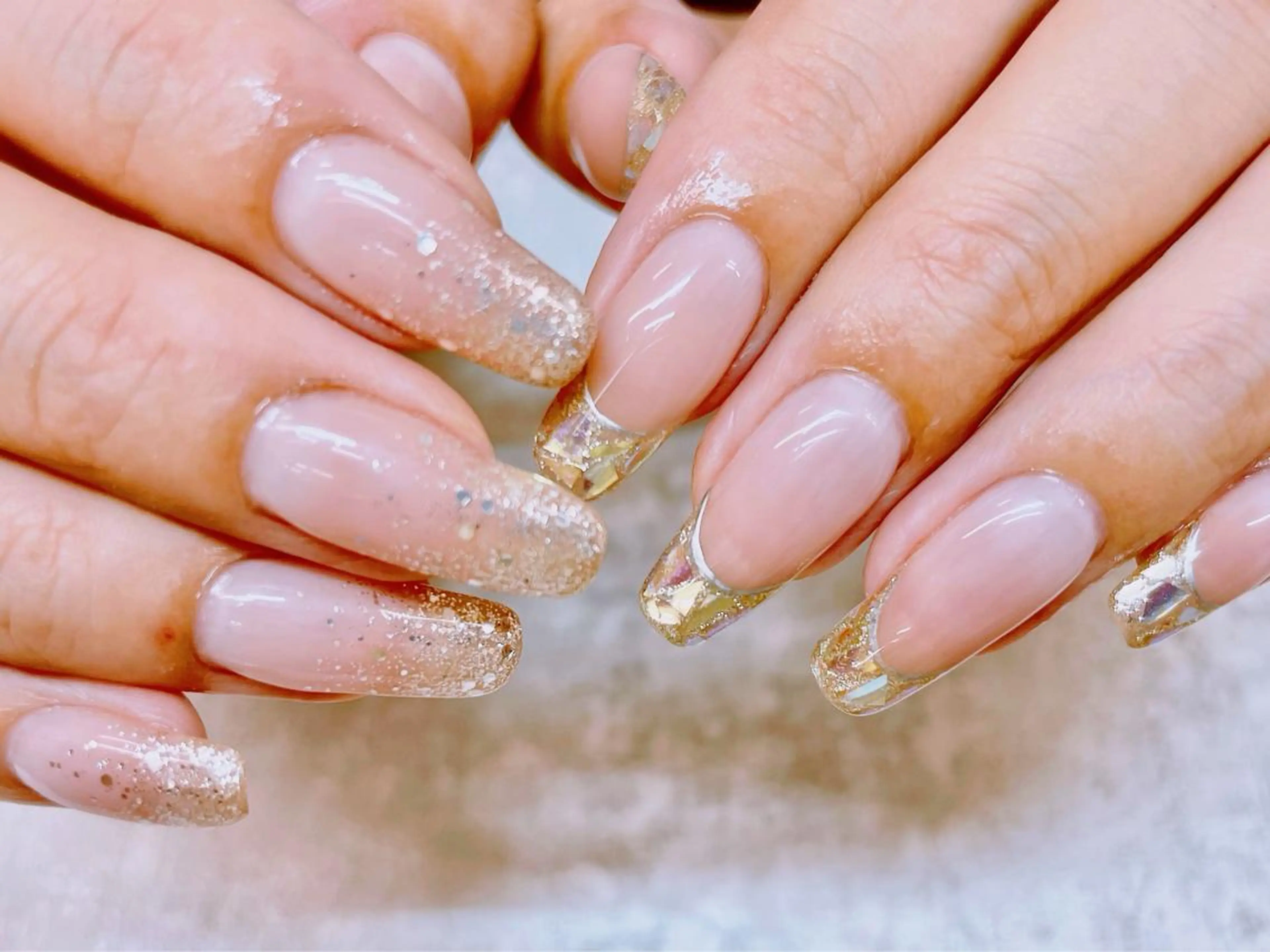 ネイル フレンチネイル ガラスフレンチ ラメ(グリッター) ラメグラデーション nail salon Aymのネイルデザイン
