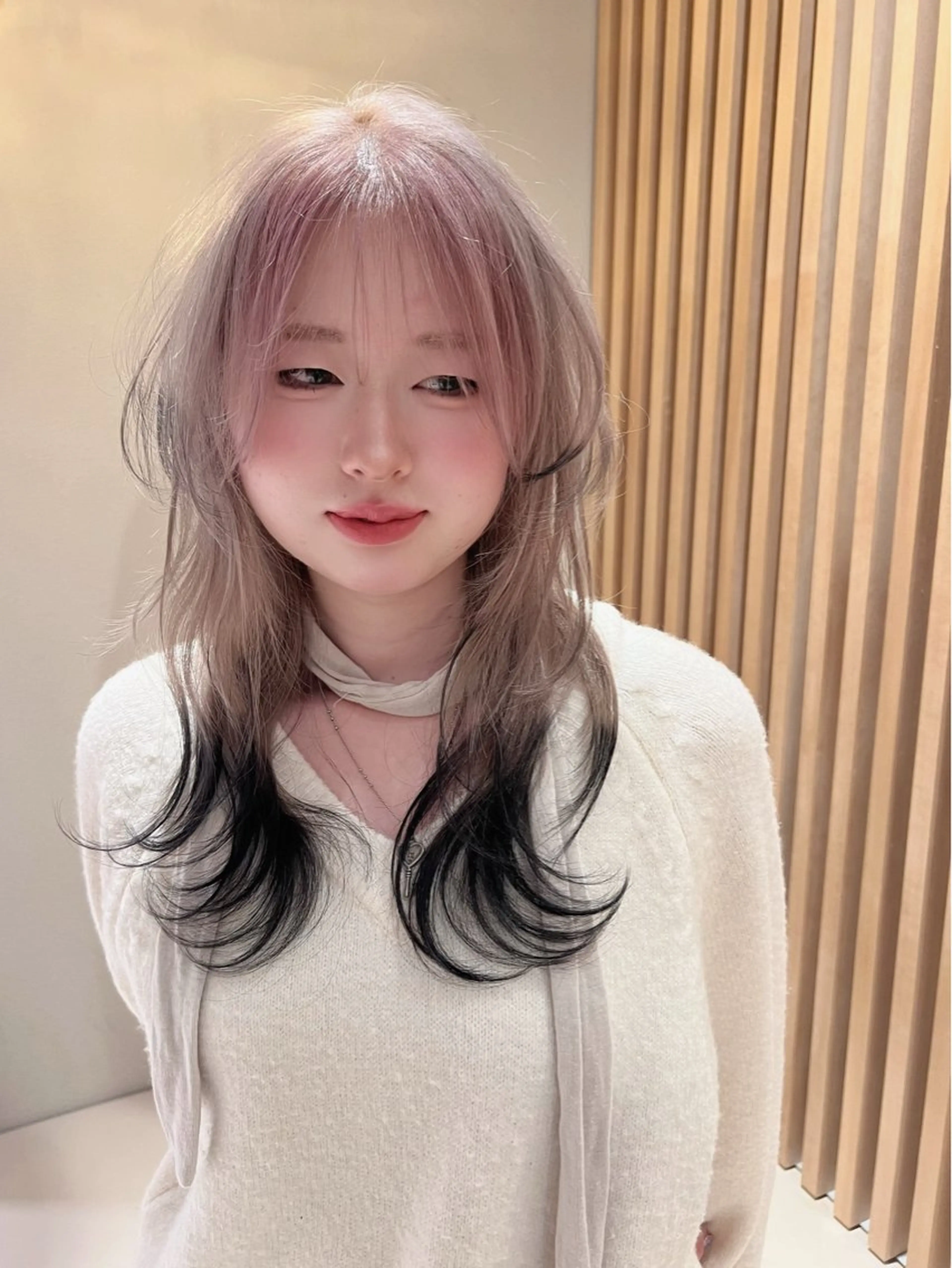 セミロング カラー ヘアカラー トリートメント 興津/韓国レイヤー ダブルカラー美髪縮毛のヘアスタイル