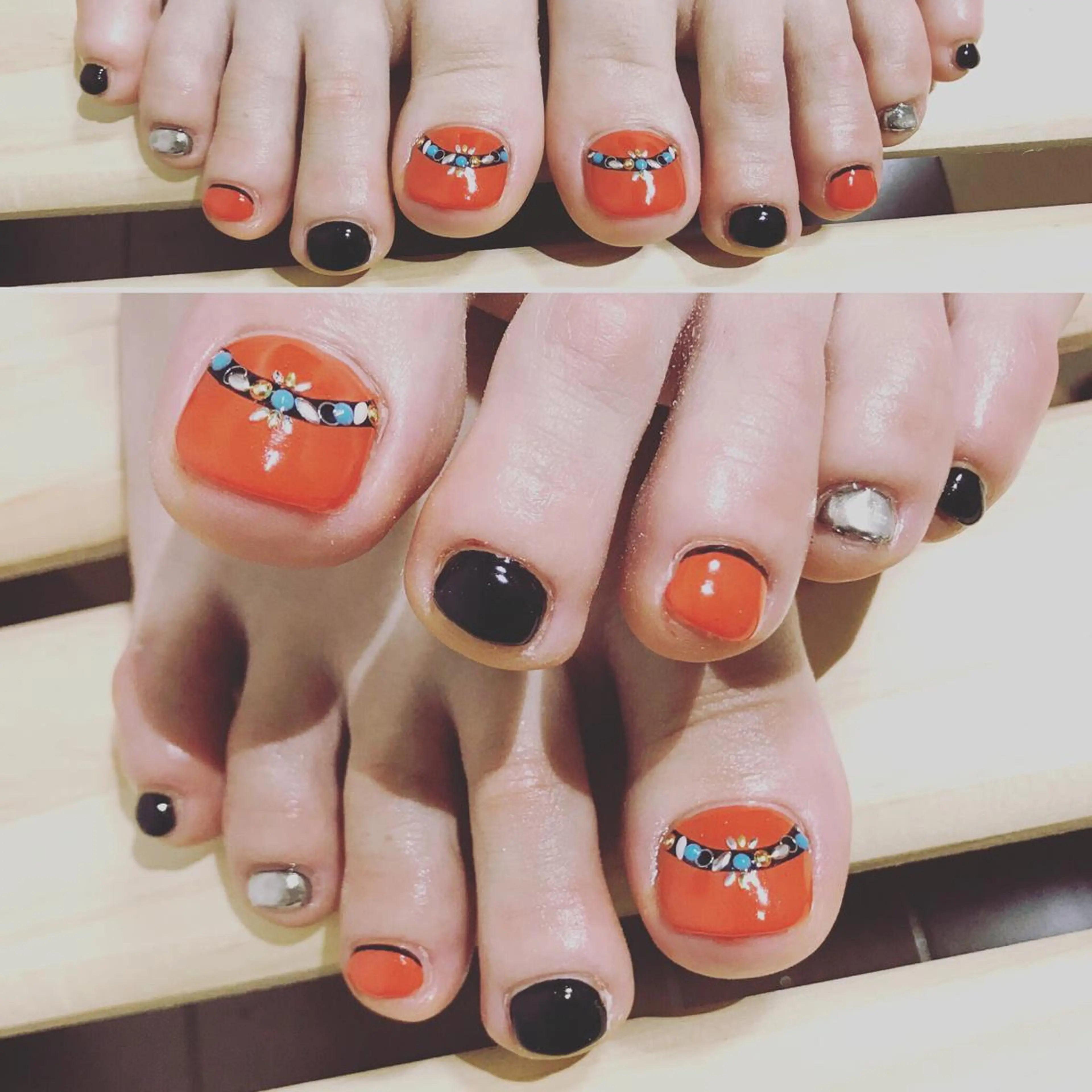 ネイル フットネイル オレンジ シンプルネイル 春ネイル 夏ネイル フットネイル nail fufla ♡yamane♡のネイルデザイン