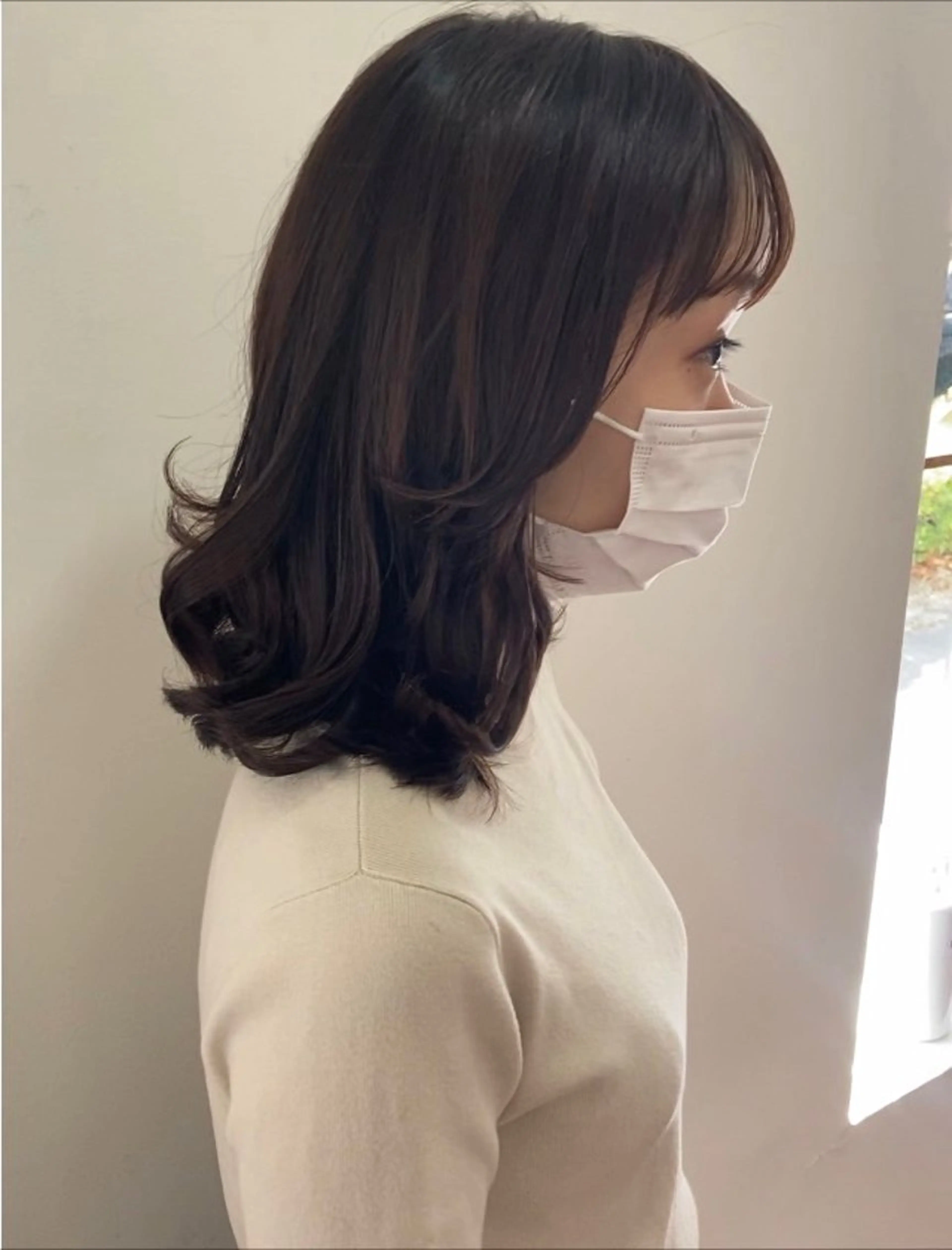 ミディアム 顔周りカット 髪質改善 トリートメント mopa_kaede 暖色カラー/ロングのヘアスタイル