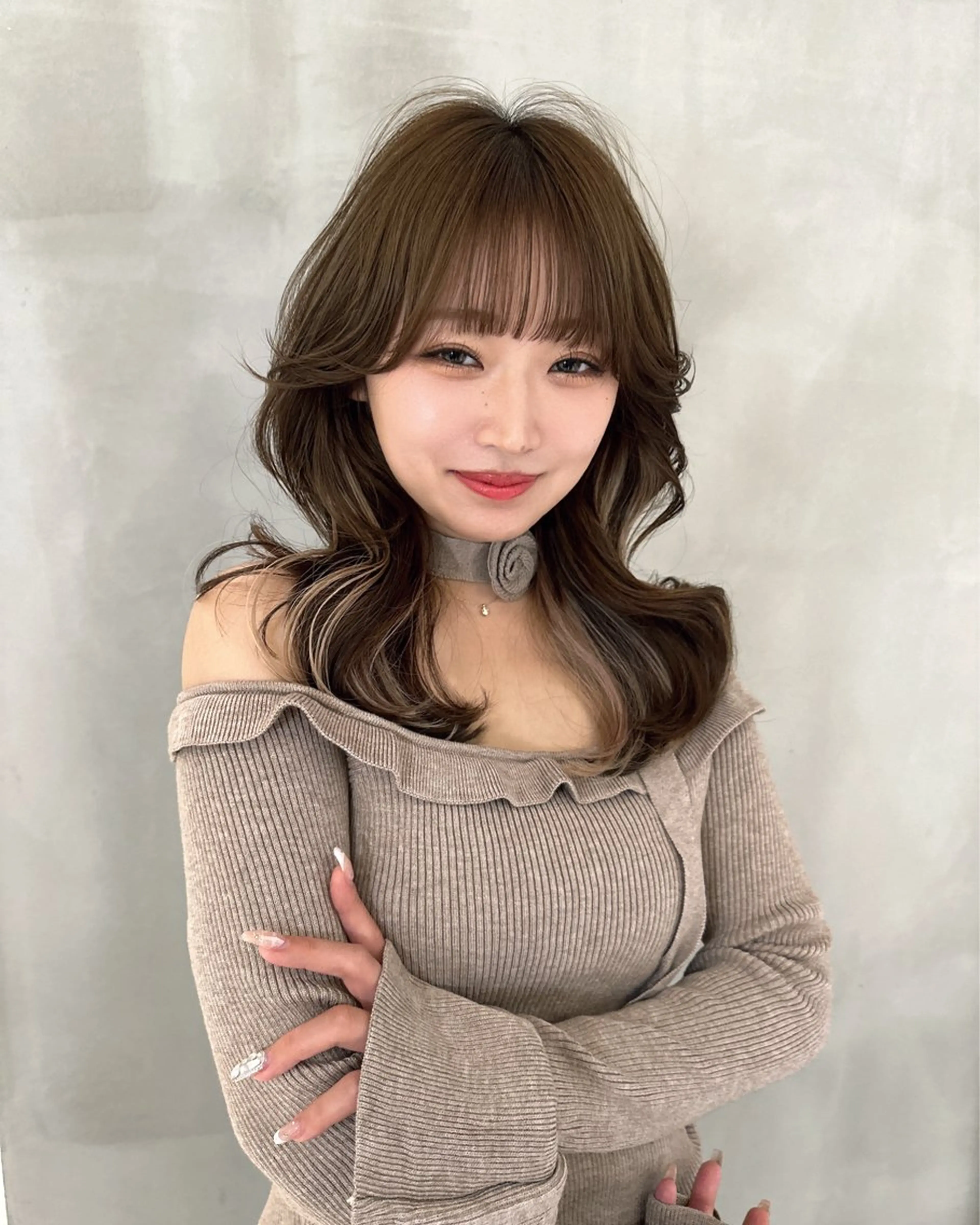 ロング くびれヘア 韓国風ヘア サイドバング 小顔カット カット ヘアカラー MASHU韓国ヘア/ レイヤー/透明感カラのヘアスタイル