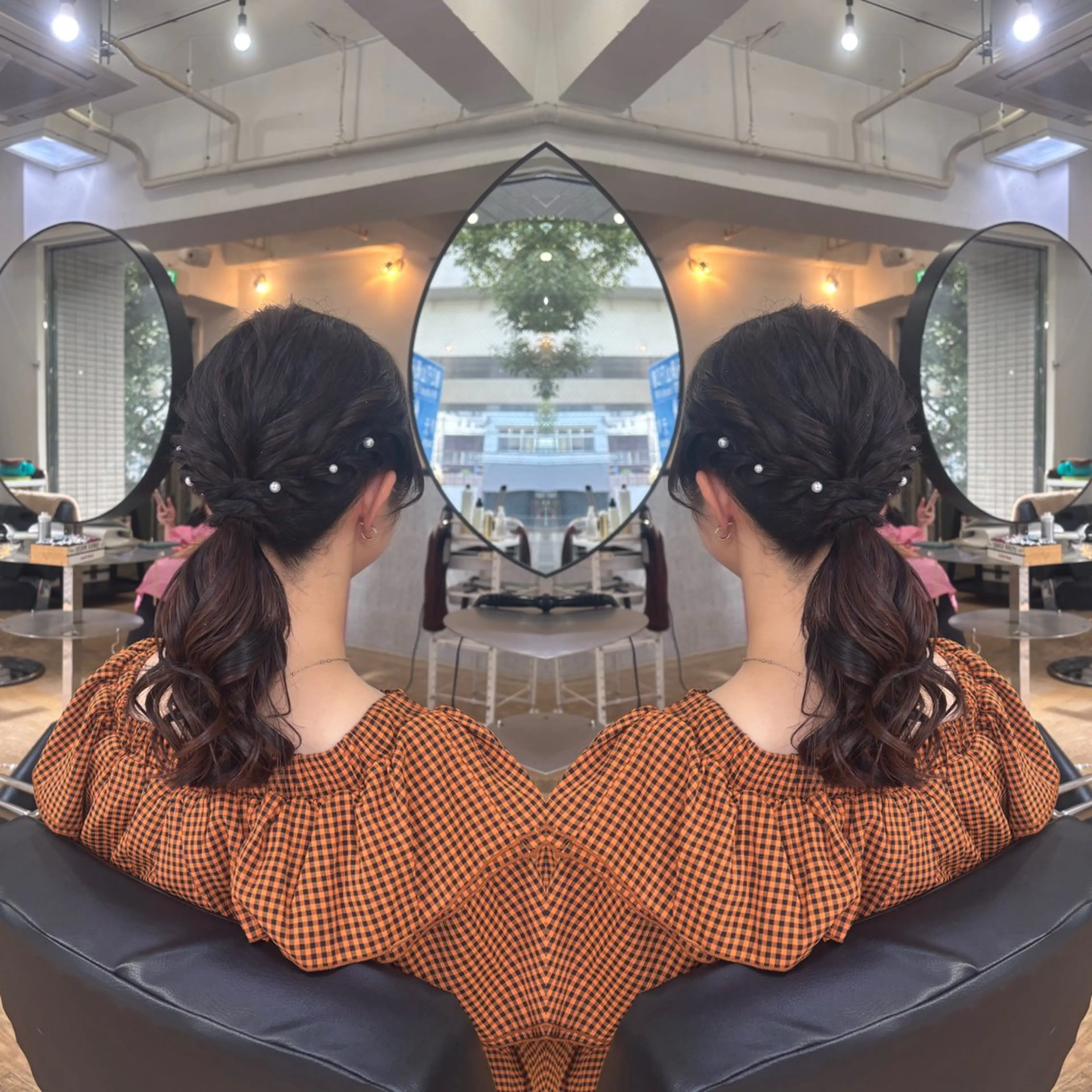 ミディアム ヘアアレンジ ヘアセット 💎ハイトーン/艶 カラー モエカ💎のヘアスタイル