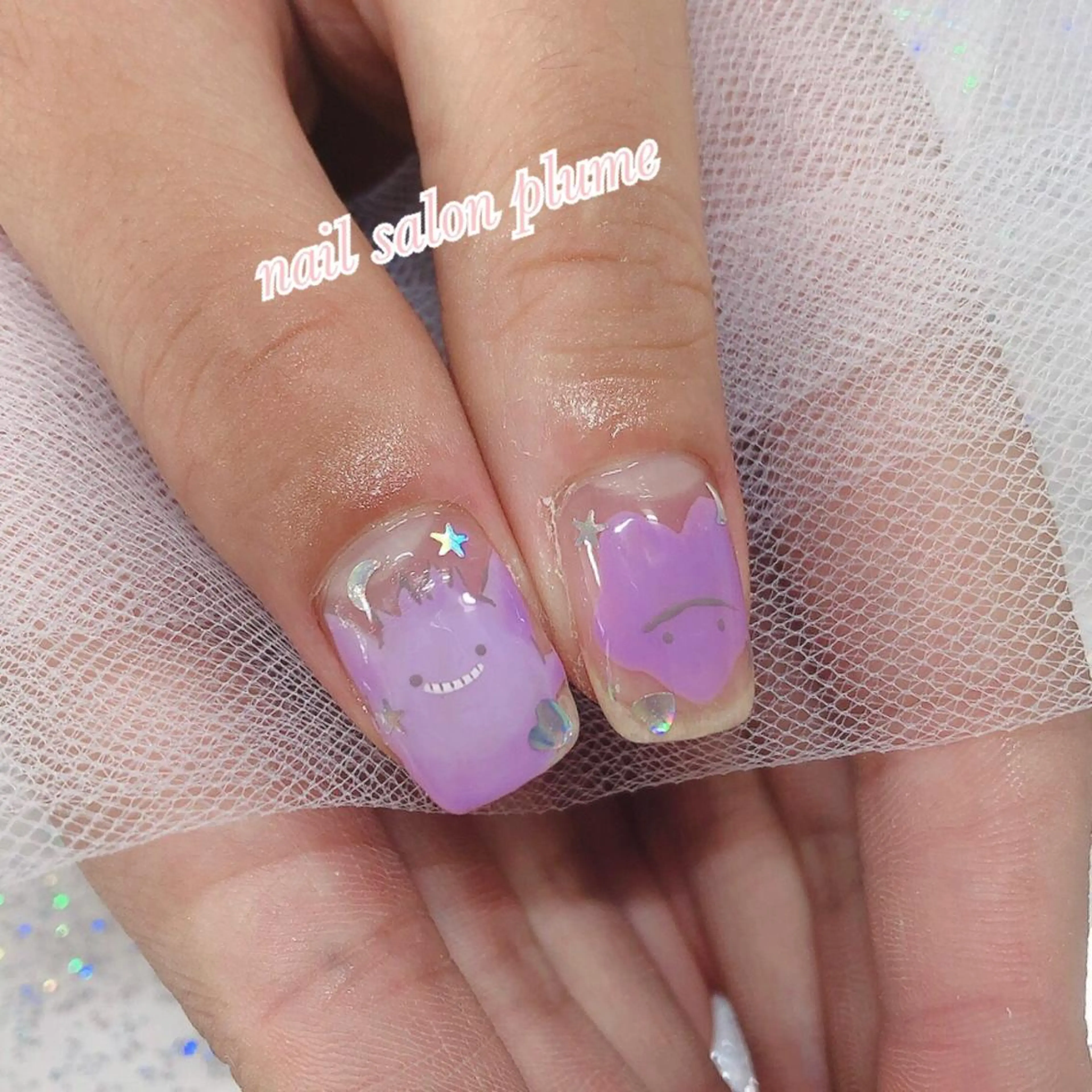 ネイル アートネイル クリアネイル ガーリー ハート キラキラネイル plume nail ☆韓国ネイルのネイルデザイン