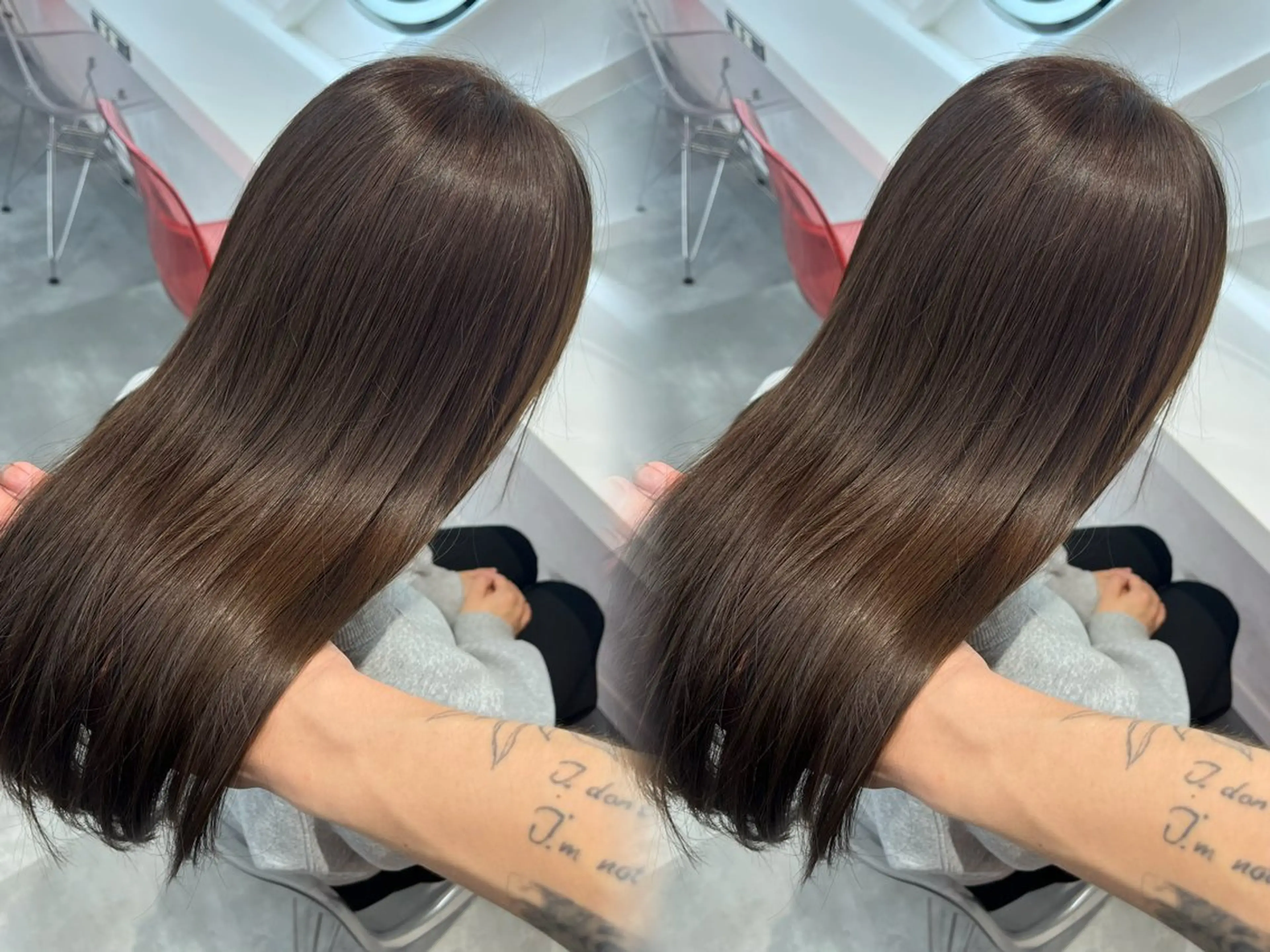 ロング カラー カット 縮毛矯正 トリートメント 山崎/ボブ縮毛矯正 レイヤー髪質改善のヘアスタイル