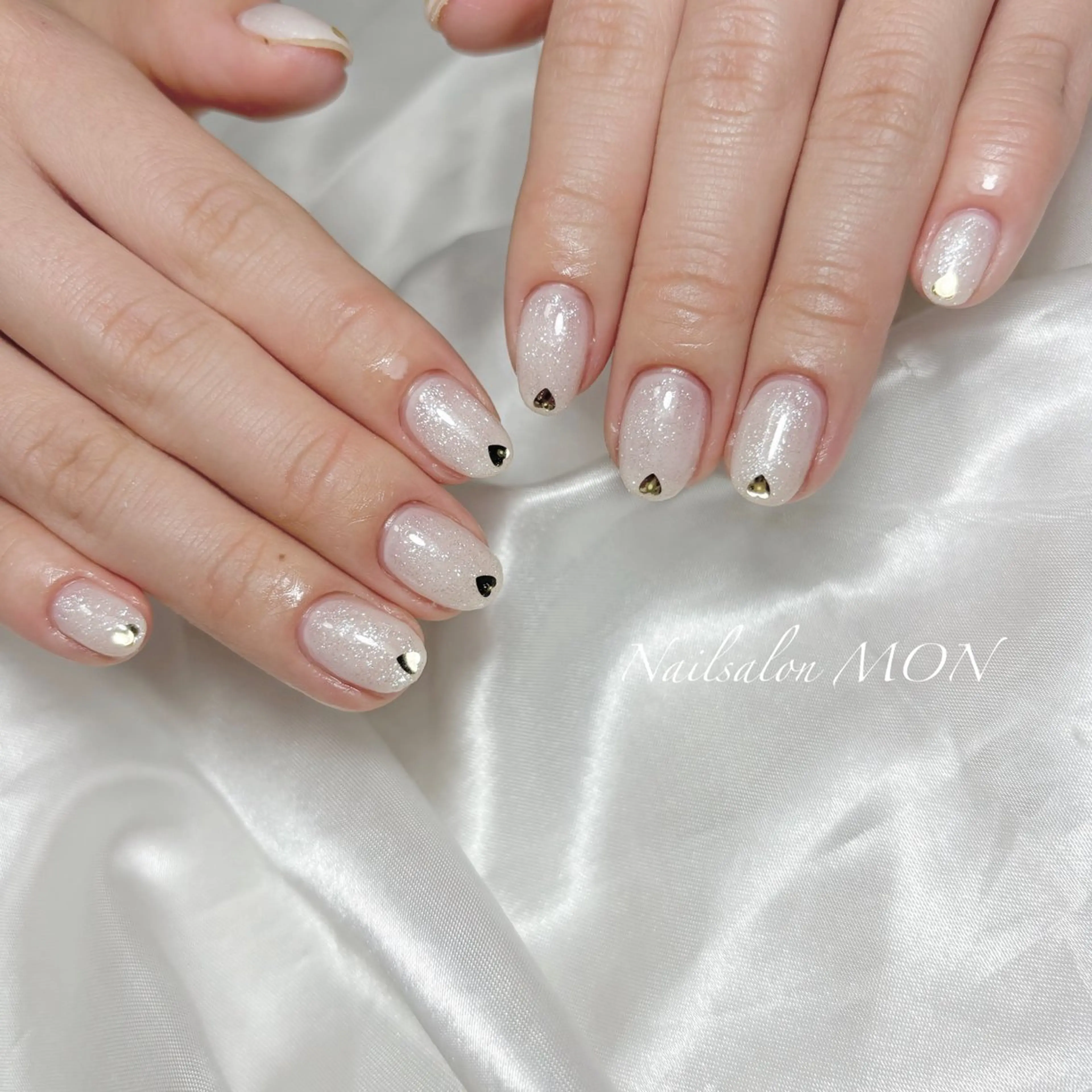 ネイル ハート ホワイト ハンドネイル Nailsalon MONのネイルデザイン