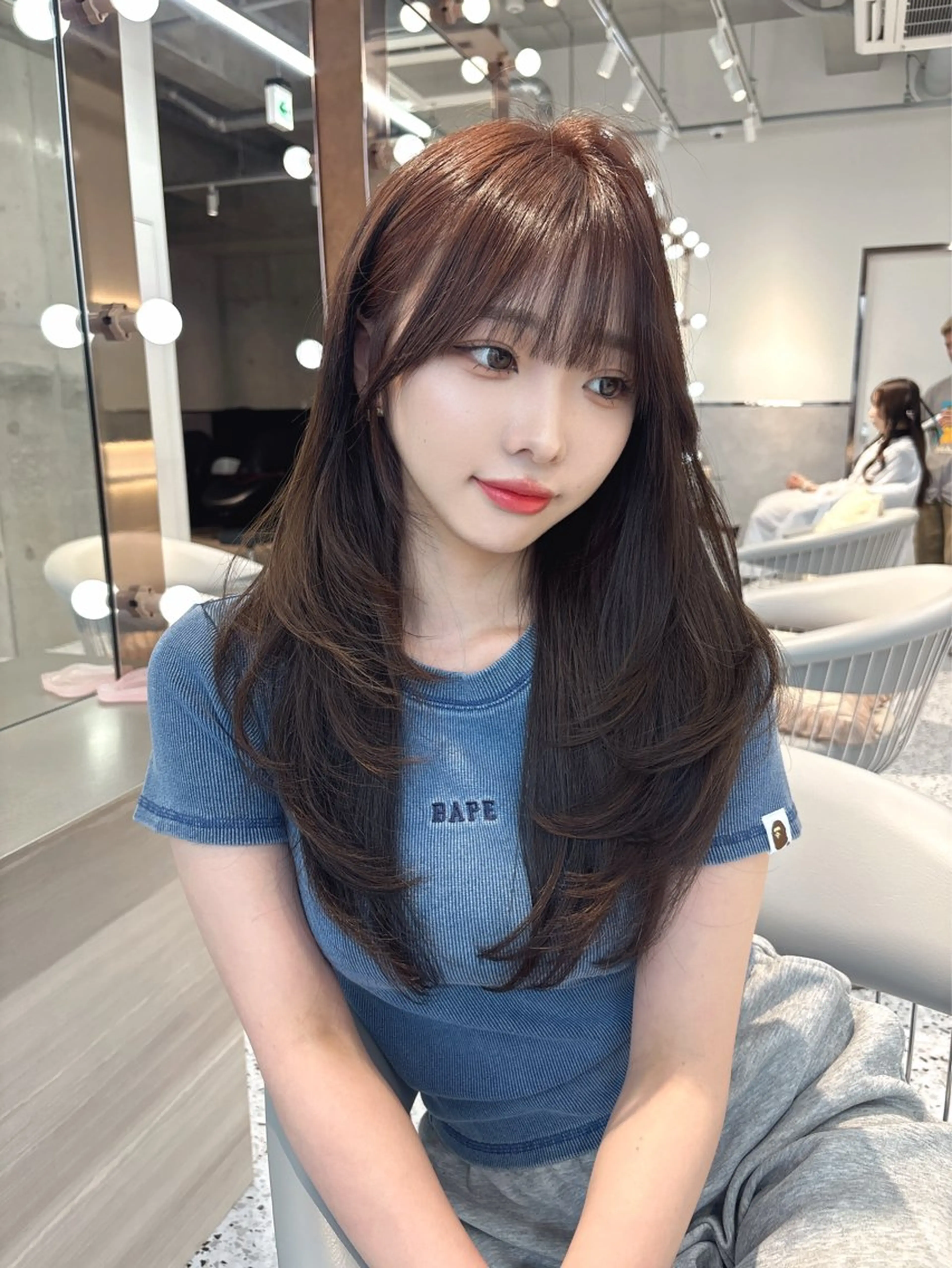 ミディアム ボブ 韓国風ヘア レイヤーカット トリートメント ヘアカラー rina／ベージュ ワンホン/韓国ヘアのヘアスタイル