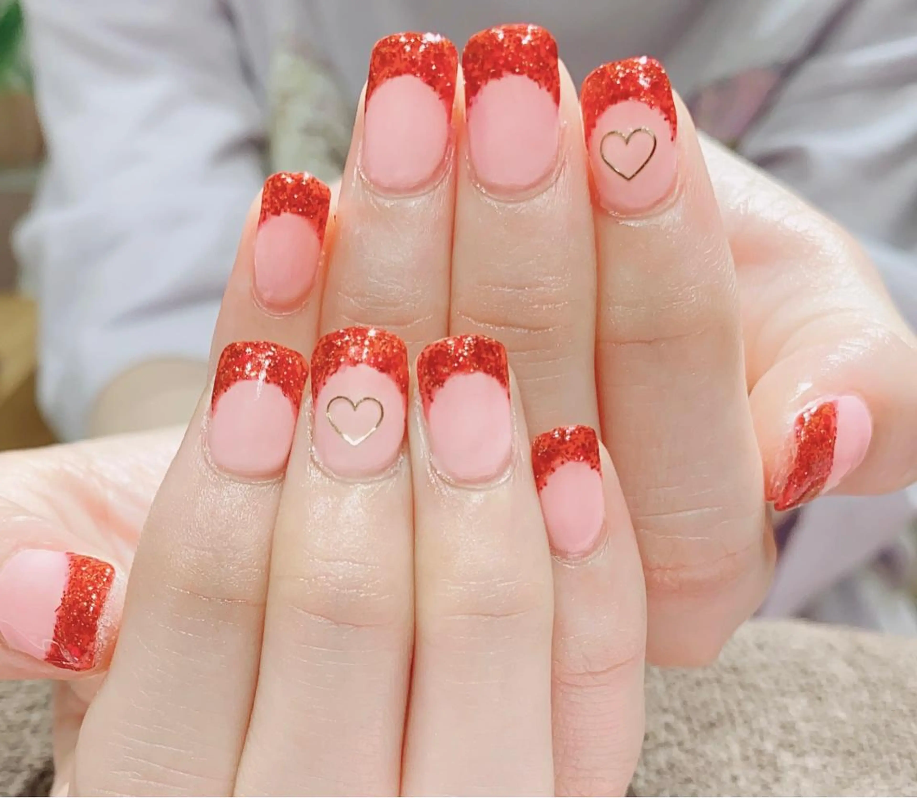 ネイル フレンチネイル ラメ(グリッター) 赤色 VIST☆ ｍａｍｉのネイルデザイン