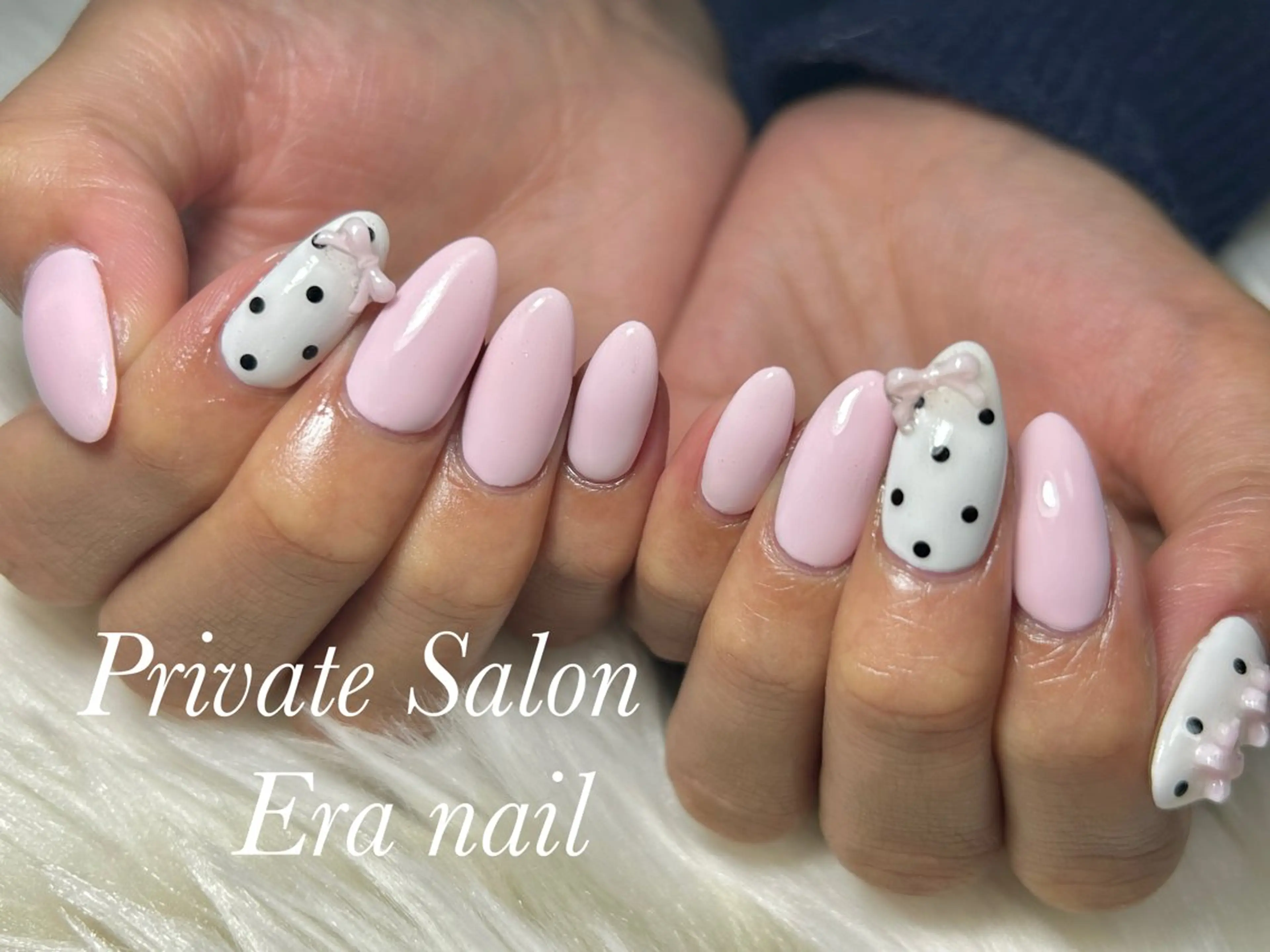 ネイル ドット リボン ハンドネイル Era nailのネイルデザイン