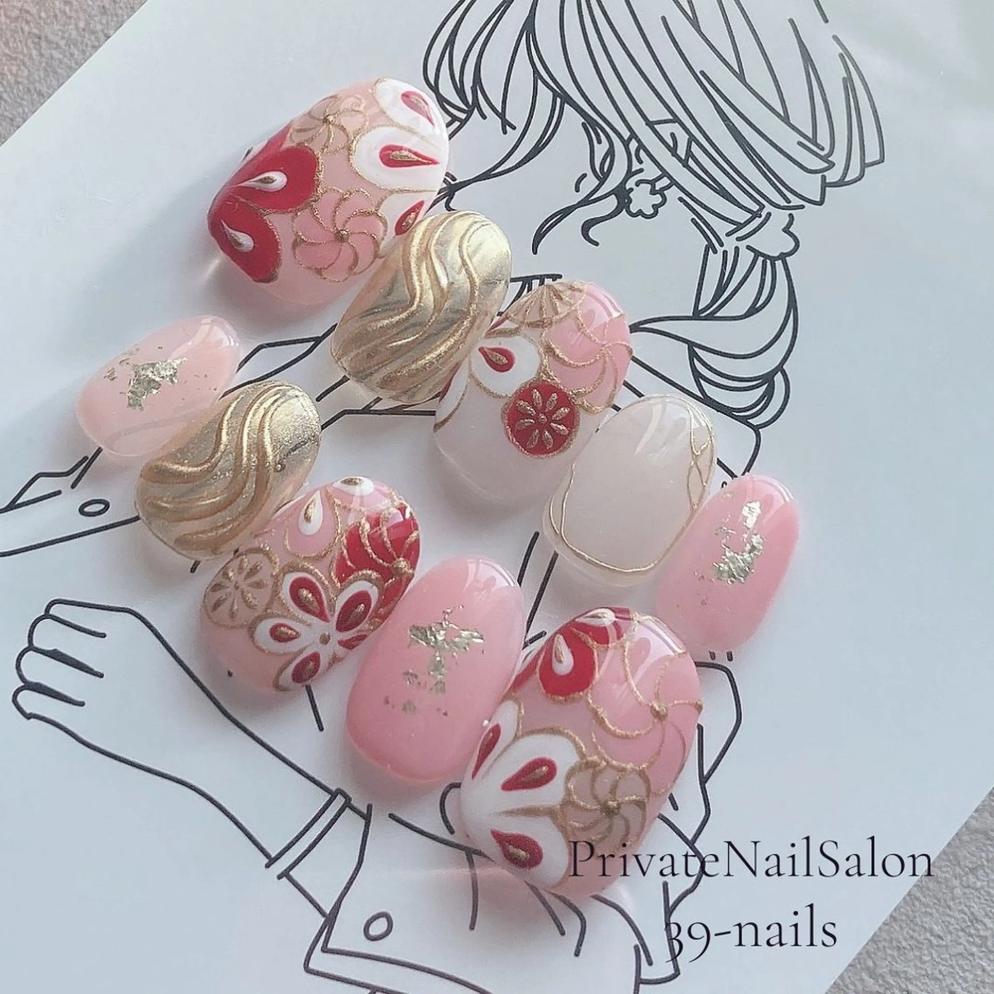 ネイル 成人式 ニュアンスネイル ピンク ネイルチップ ブライダルネイル ハンドネイル 39-nails EharaMikuのネイルデザイン