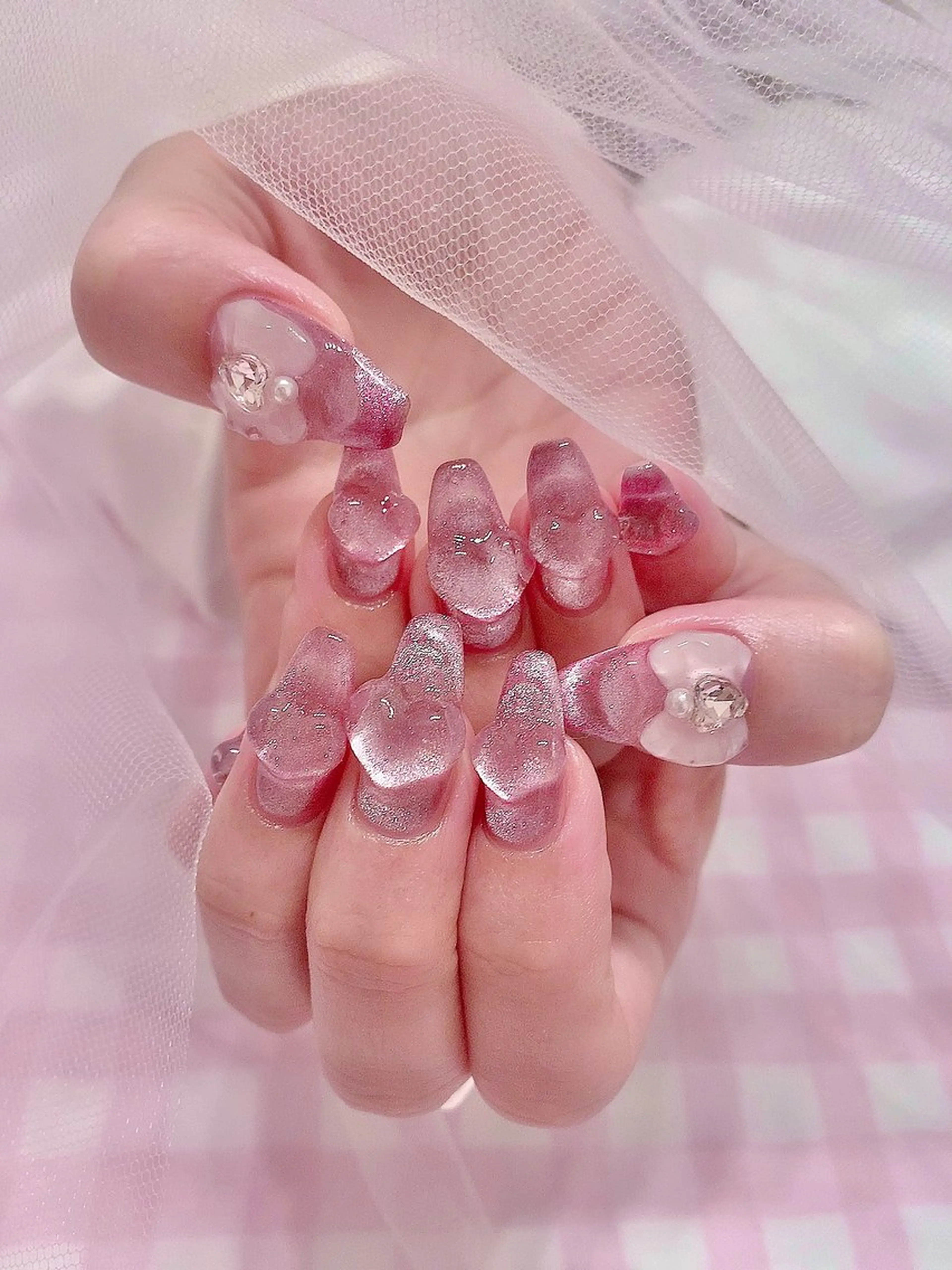 ネイル フレンチネイル ハート 氷ネイル・うるうるネイル キラキラネイル 韓国ネイル 3Dアートネイル💗 都築レナのネイルデザイン