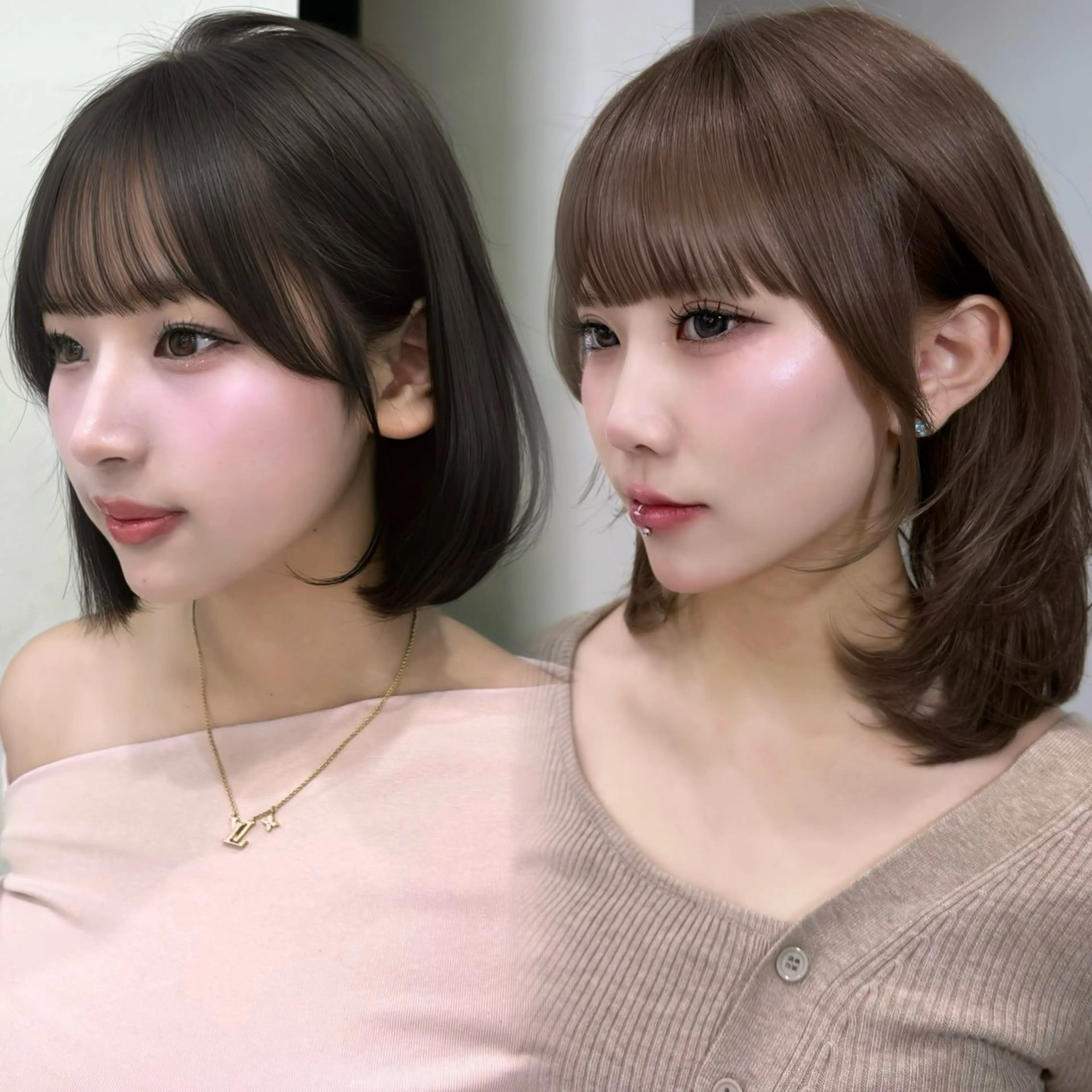 ミディアム 顔まわりレイヤー 顔周りカット ハッシュカット 髪質改善 韓国風ヘア 岡田 聖蘭のヘアスタイル