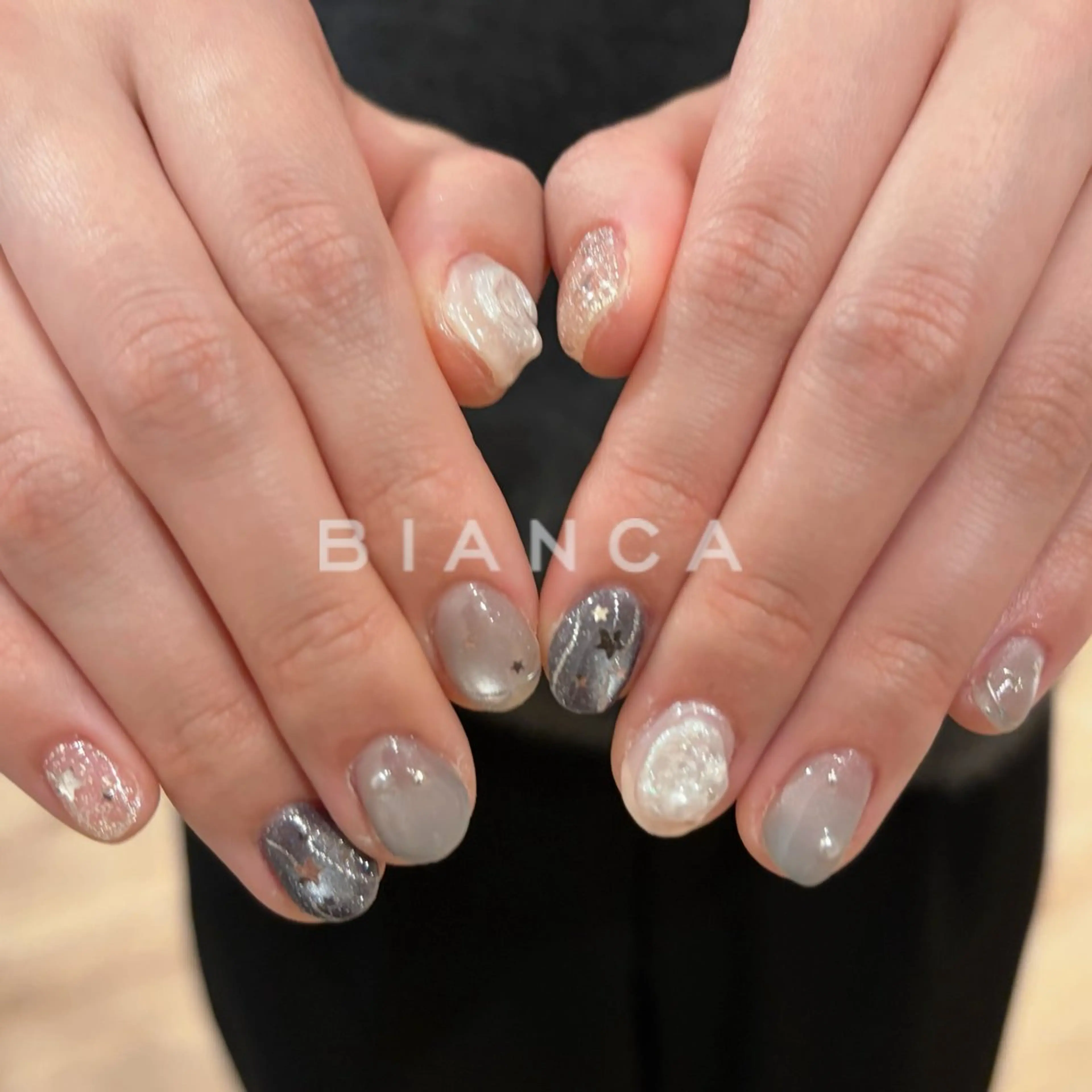 メンズ ネイル ブルー キラキラネイル マグネットネイル 持ち込み シンプルネイル ハンドネイル Bianca名駅店 あゆのネイルデザイン