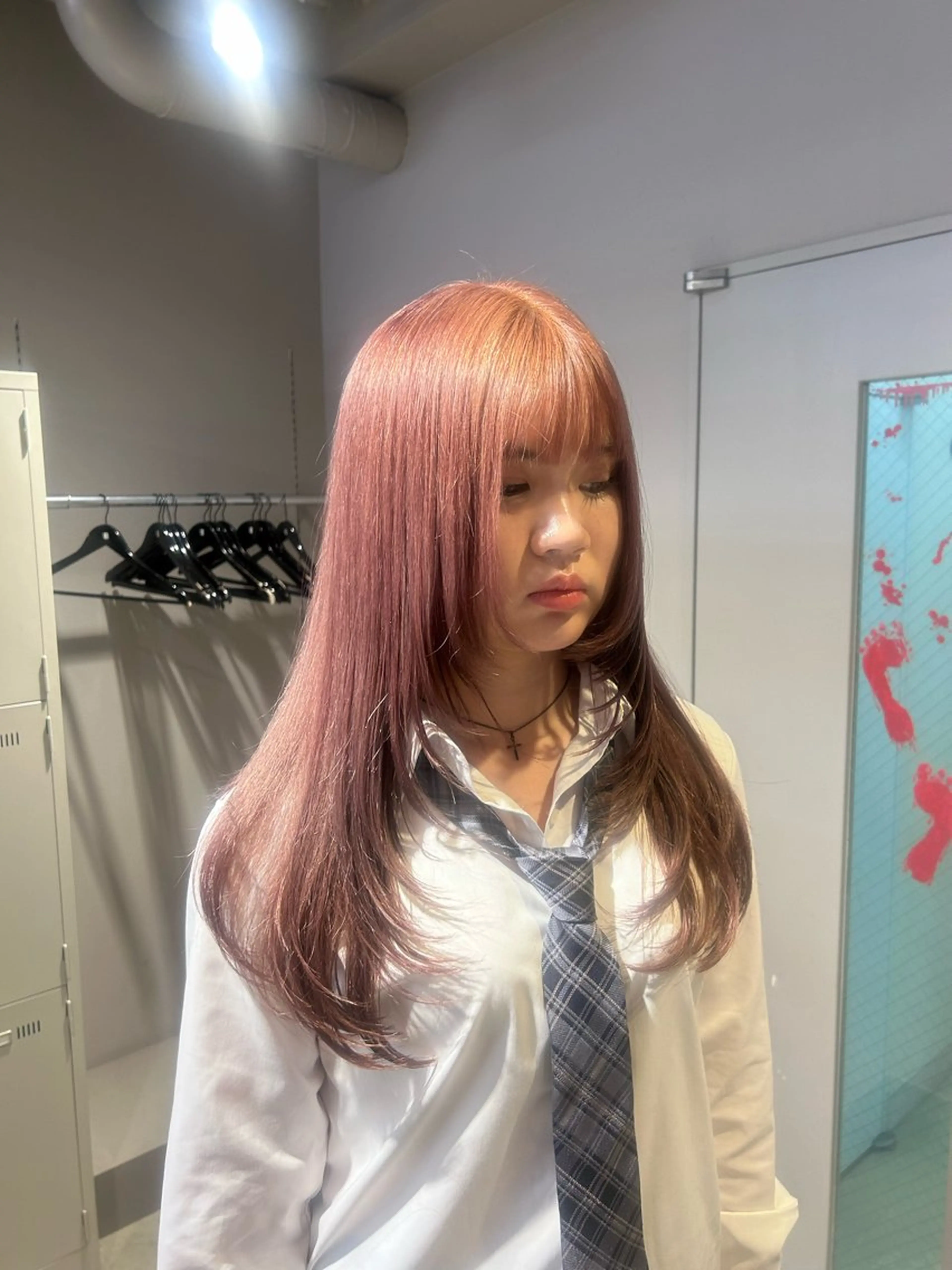 ロング カラー パーマ ヘアアレンジ メンズ キッズ ブリーチなしカラー/ ブラウン/レイヤーのヘアスタイル