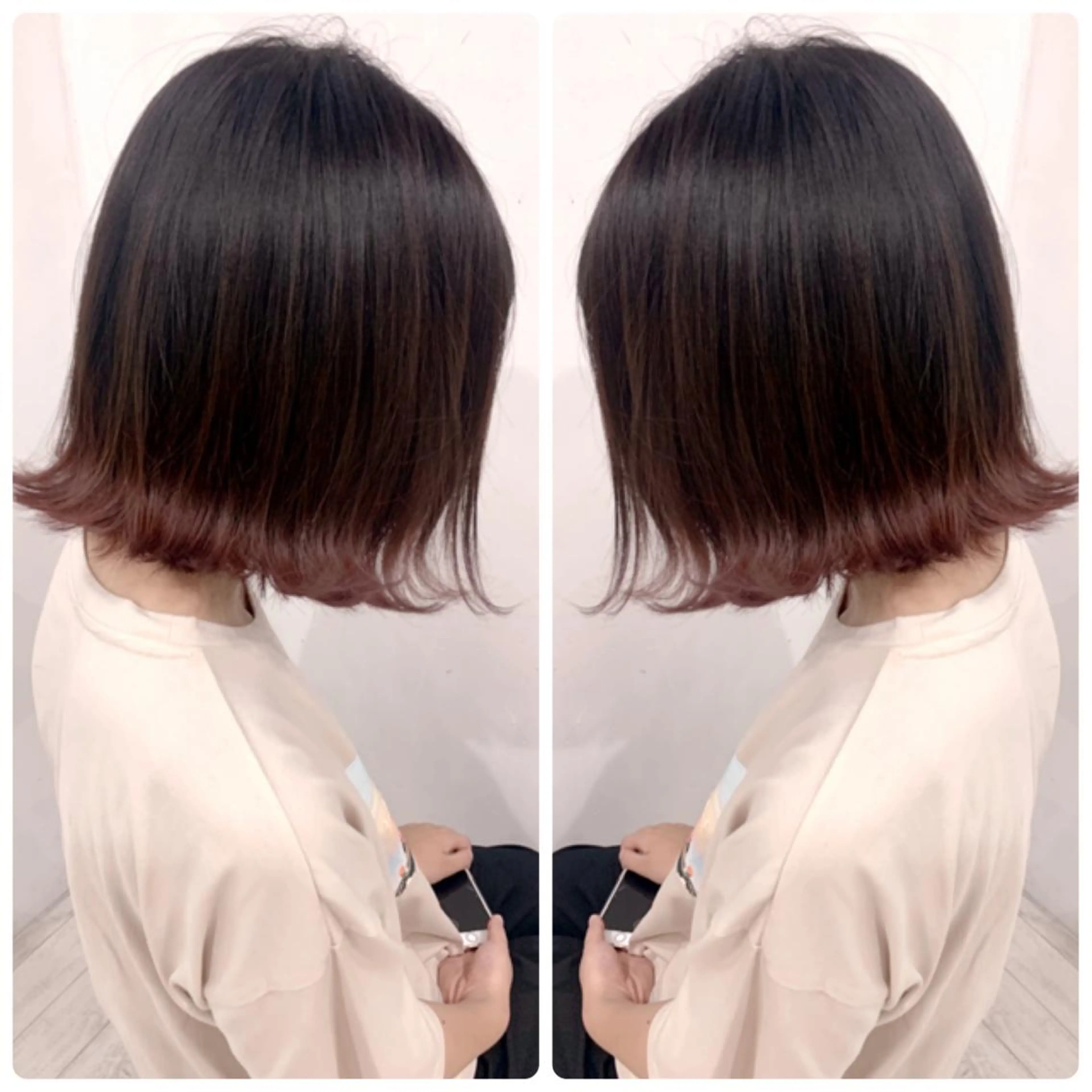 ミディアム カラー アッシュ バレイヤージュ ブリーチ デザインカラー グレージュ カット ヘアカラー 京都大人女性ショート 徒歩1分/秋山のヘアスタイル