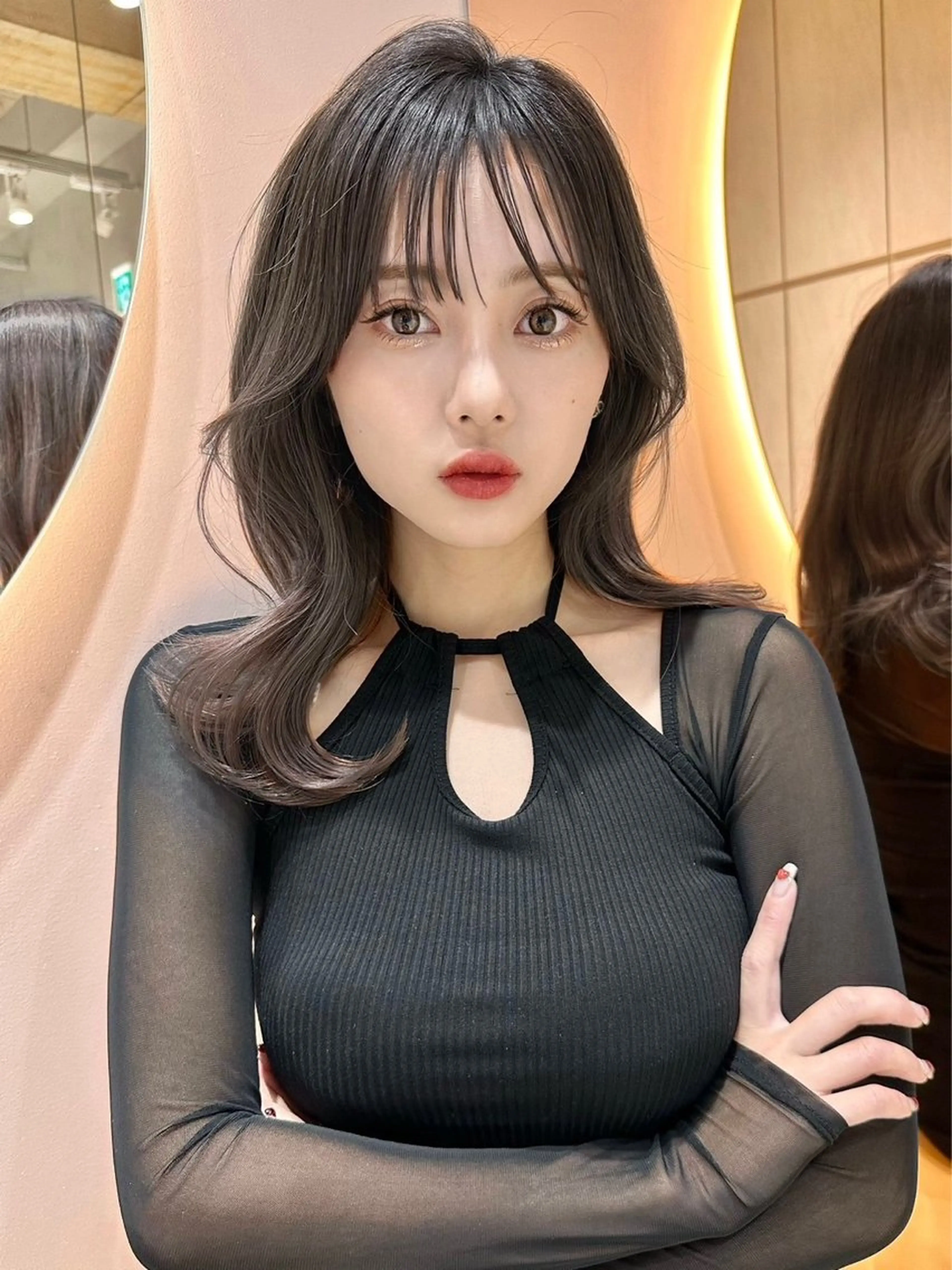 セミロング カラー ヘアアレンジ アッシュ 黒髪 ブリーチ ブルーカラー ブルーブラック 🔶似合わせセンター パート/ヤス🔶のヘアスタイル