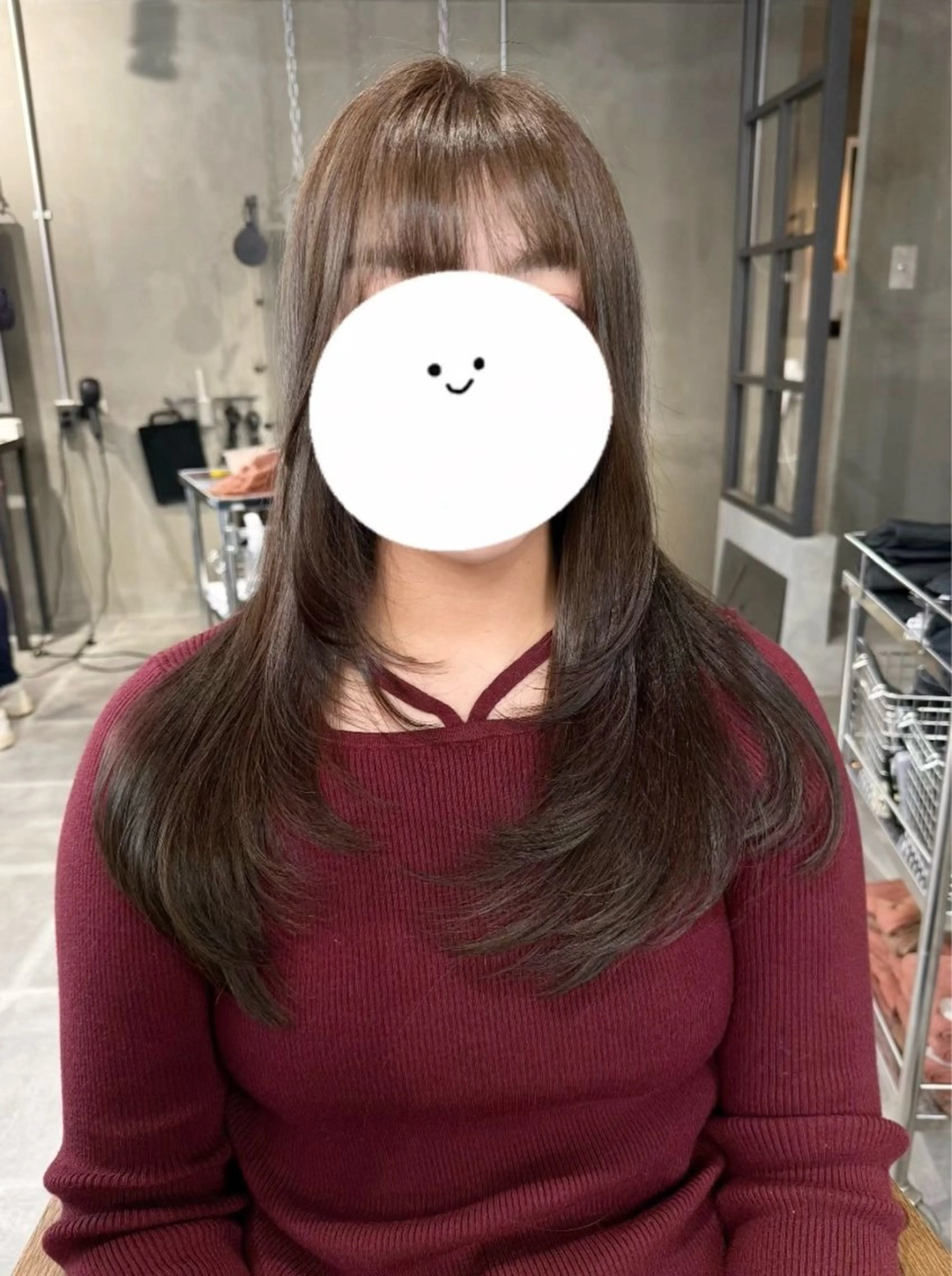 ロング カラー ブラウンカラー 顔まわりレイヤー 顔周りカット レイヤーカット カット ヘアカラー トリートメント 佐伯 桃のヘアスタイル