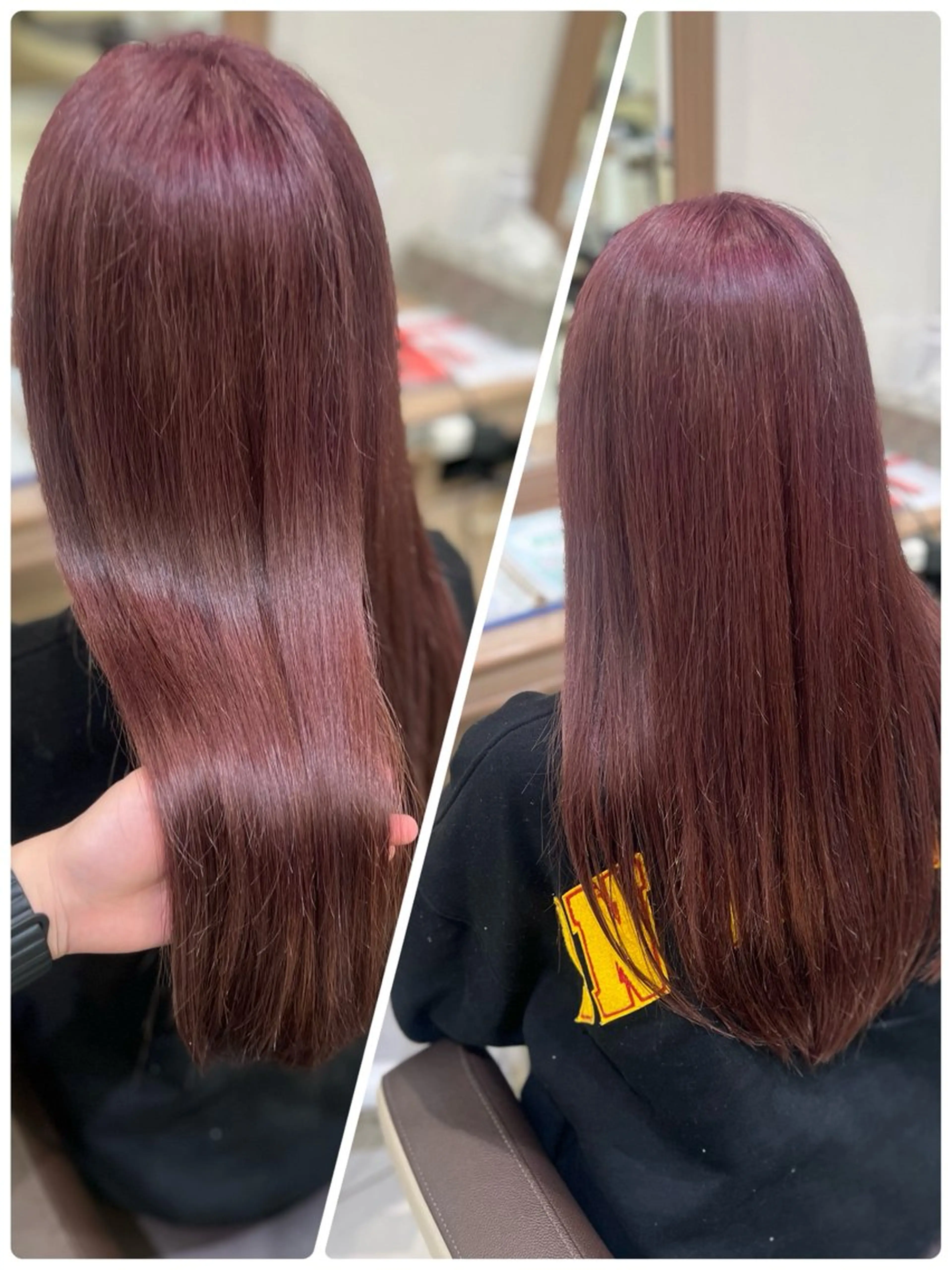 ロング カラー ブリーチ ピンクカラー バイオレットカラー 中森 玲菜のヘアスタイル