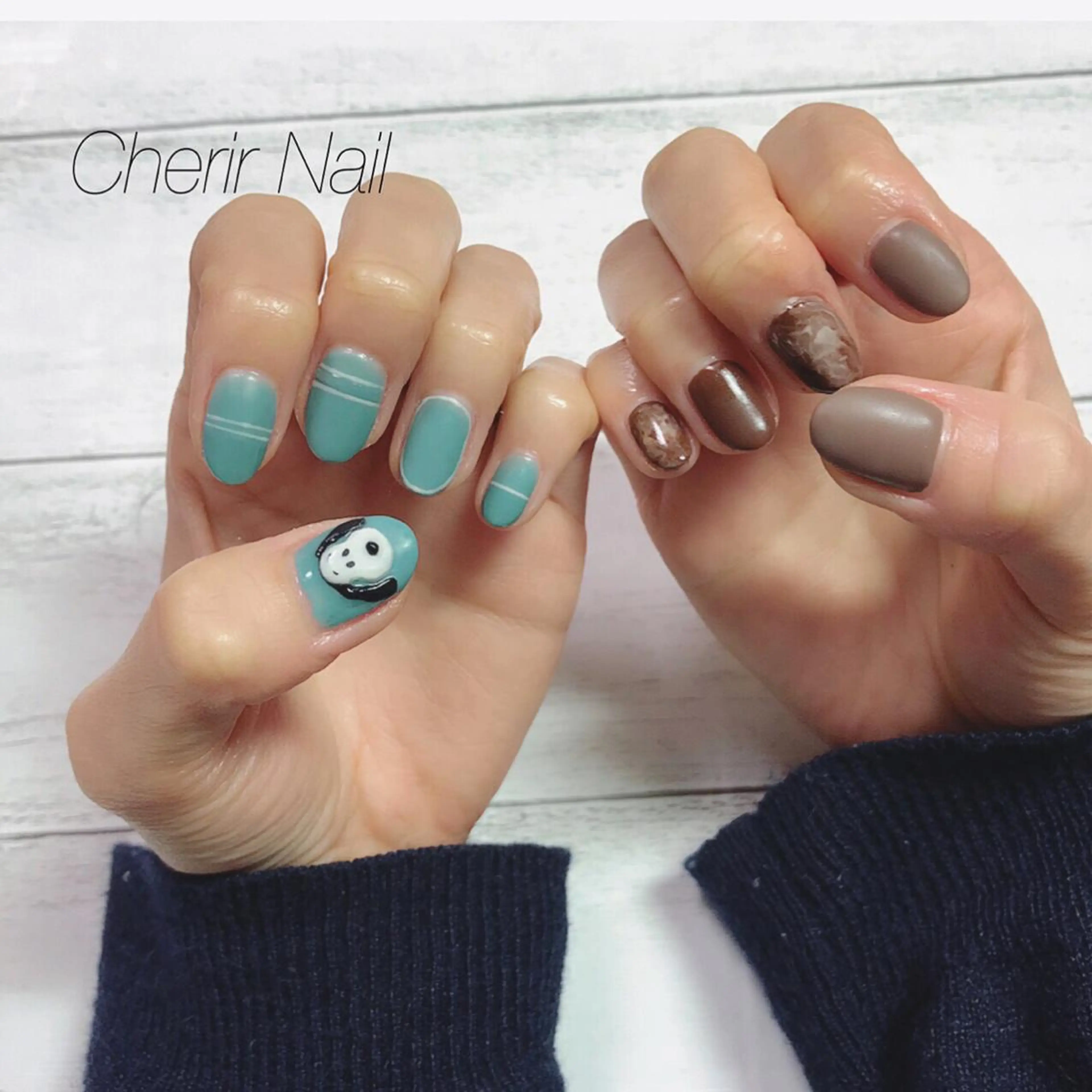 ネイル アートネイル ブラウン カジュアル グリーン 大理石ネイル(マーブル) ハンドネイル Cherirnail kaoriのネイルデザイン