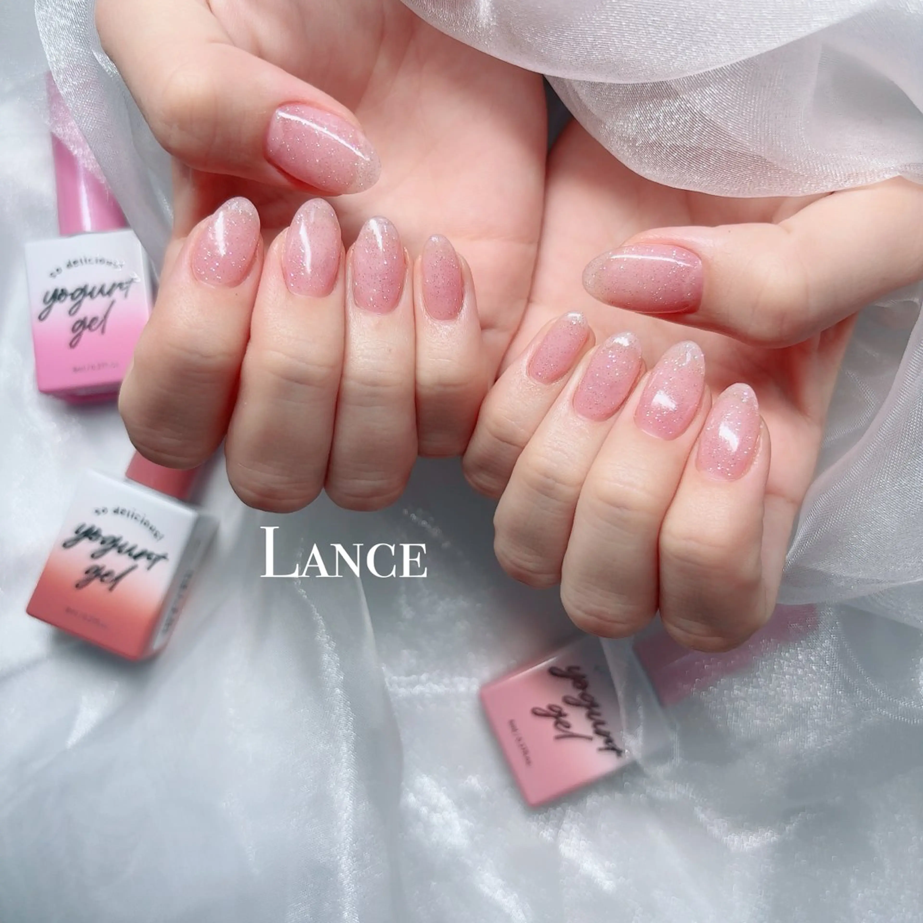 ネイル フレンチネイル キラキラネイル 韓国ネイル 春ネイル ワンホンネイル ハンドネイル Lance nailのネイルデザイン
