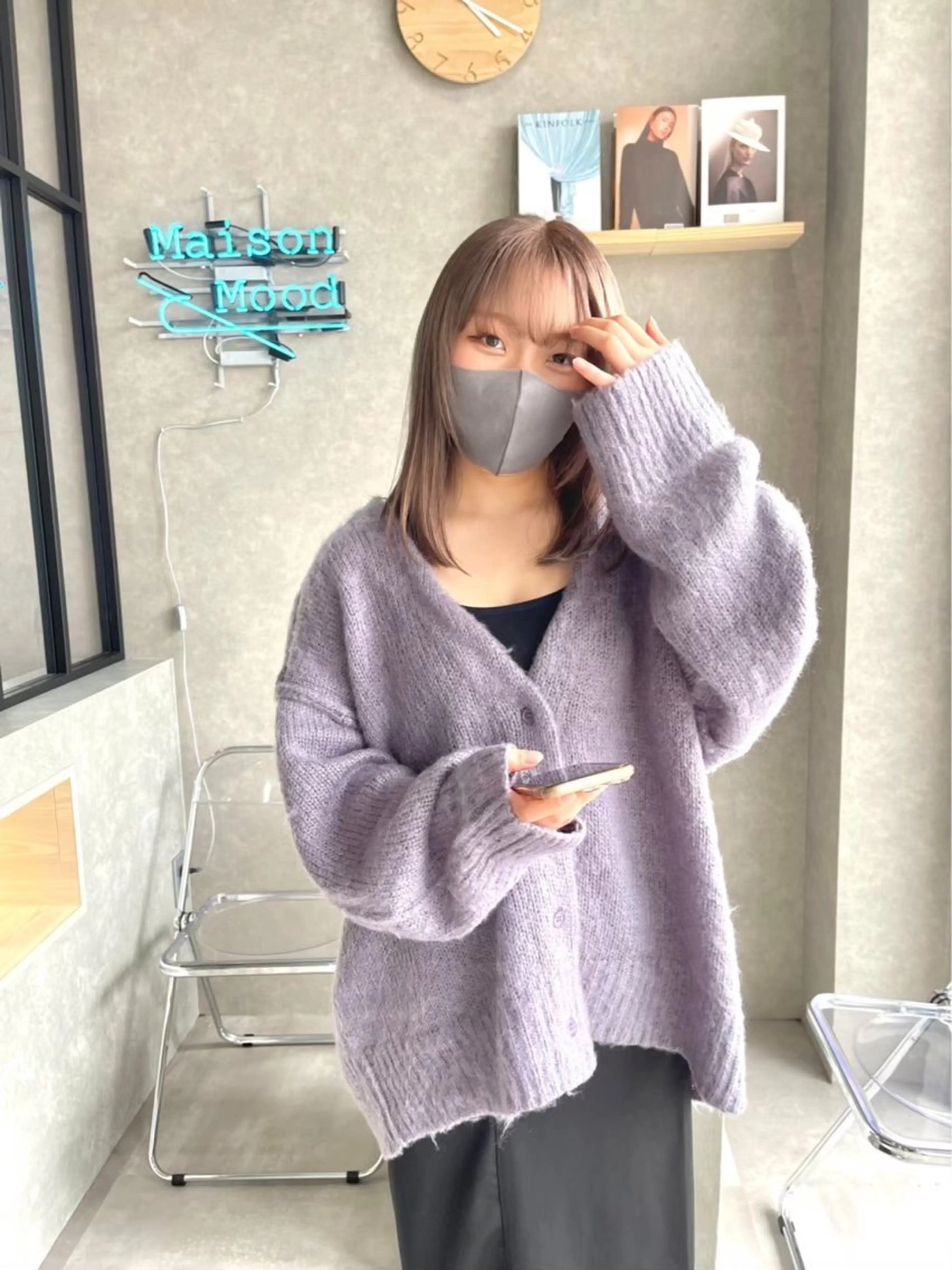 セミロング カラー アッシュ ミストバング ベージュカラー ブリーチ デザインカラー 長谷川 湧のヘアスタイル