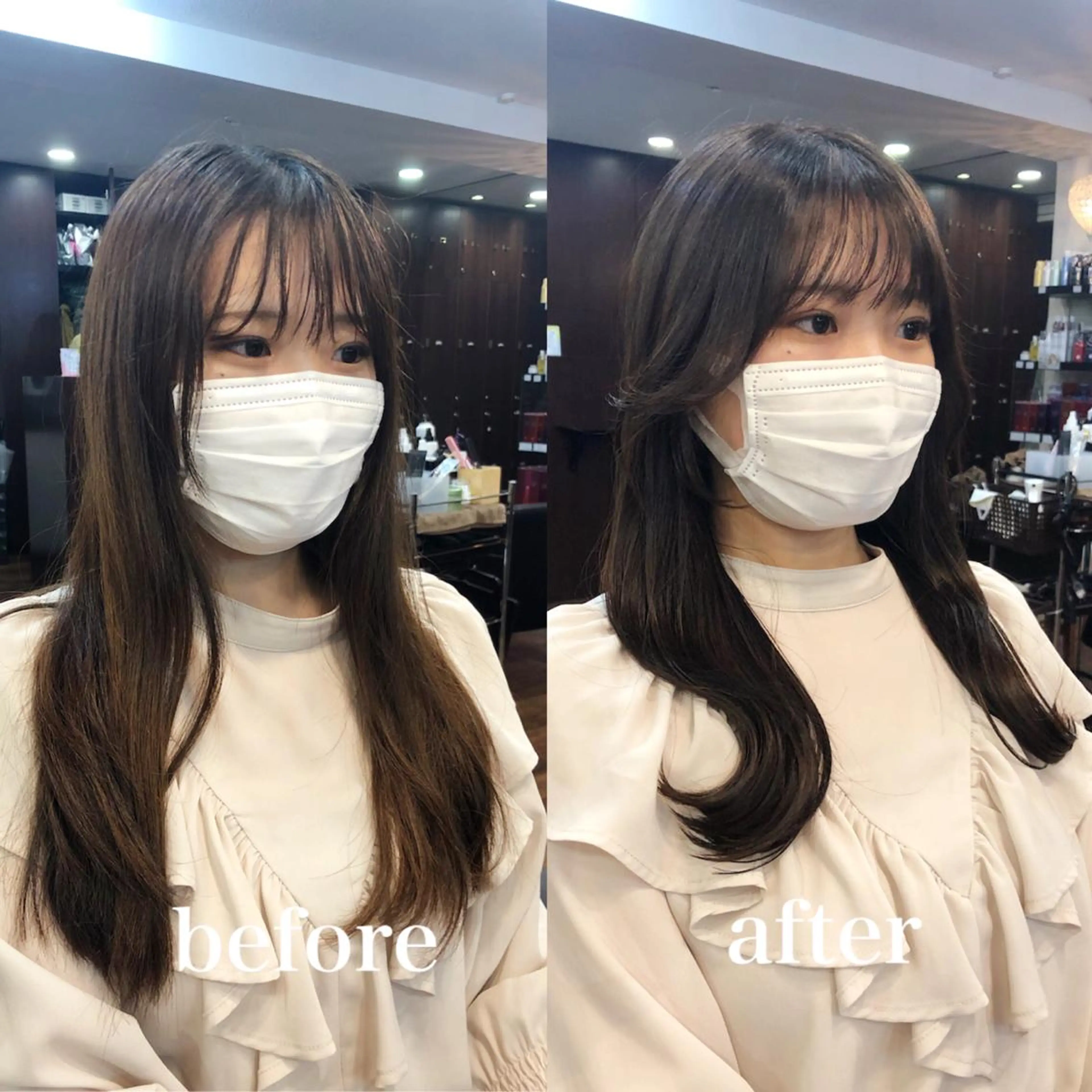 ロング カラー 顔周りカット 韓国風ヘア カット ヘアカラー トリートメント トレンドヘア🌿 chinariのヘアスタイル