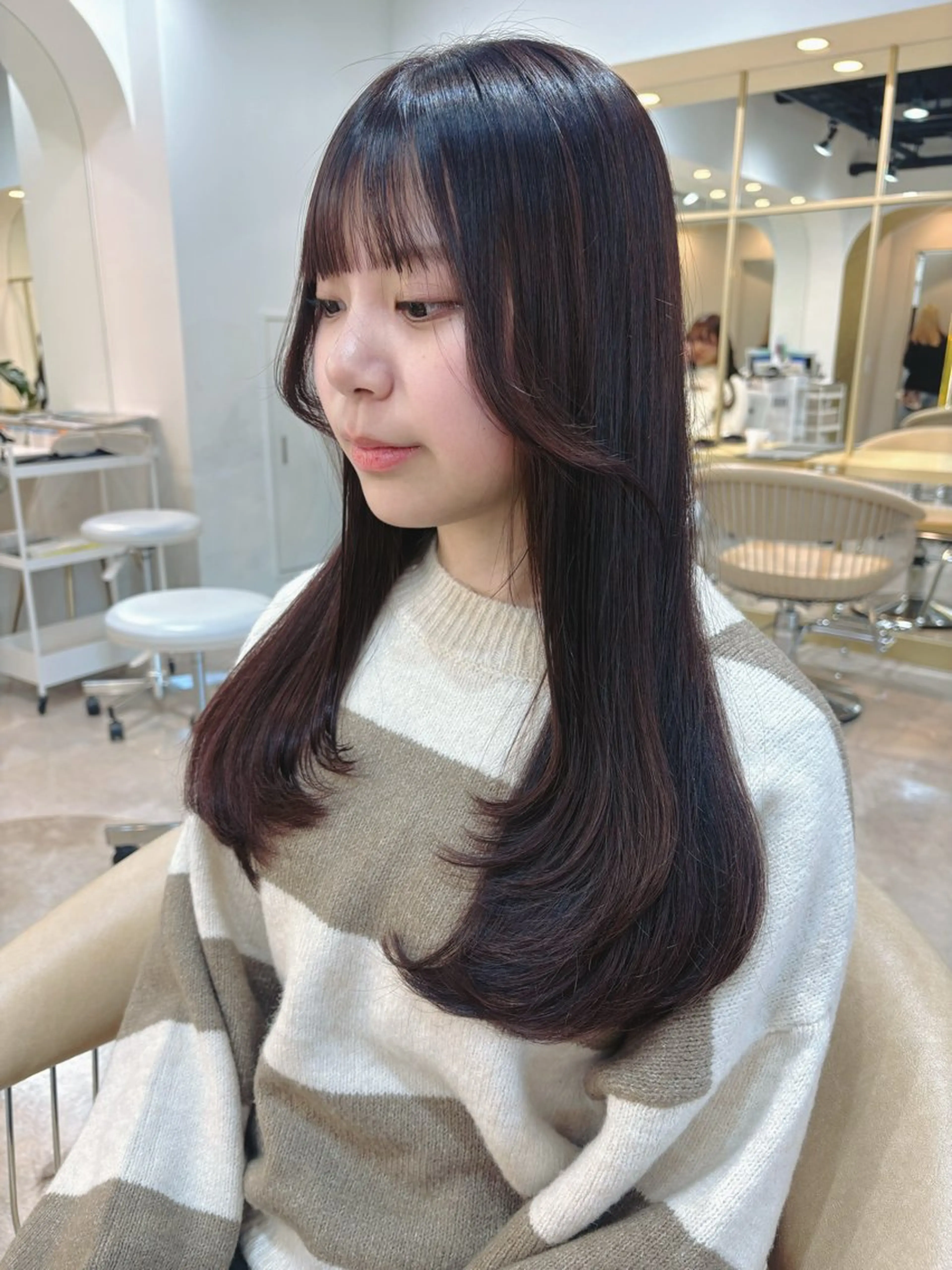 ロング カラー カット ヘアカラー トリートメント moeka レイヤー /艶カラー/韓国のヘアスタイル