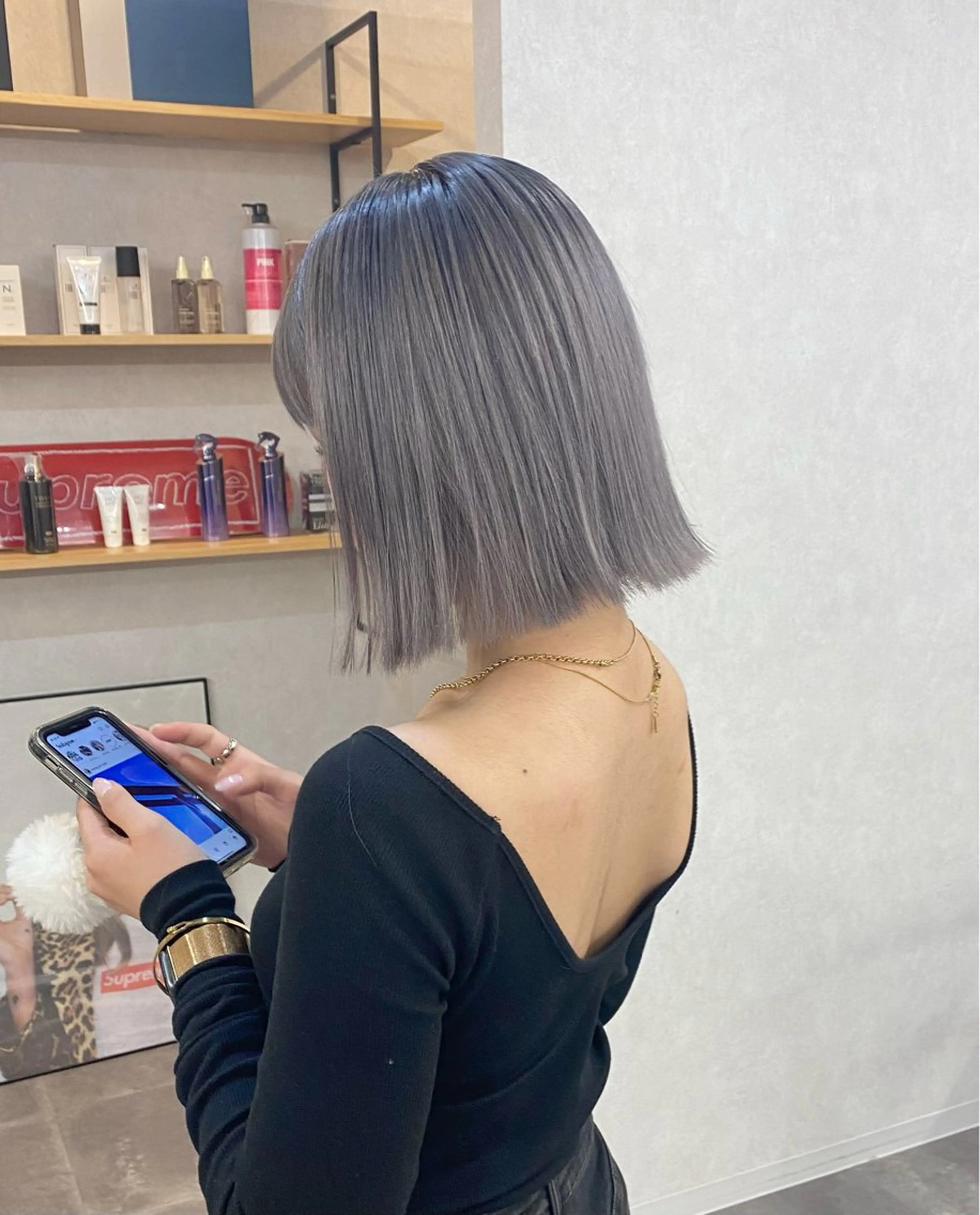 ショート カラー アッシュ ヘアカラー ハイトーンボブ /tasukuのヘアスタイル