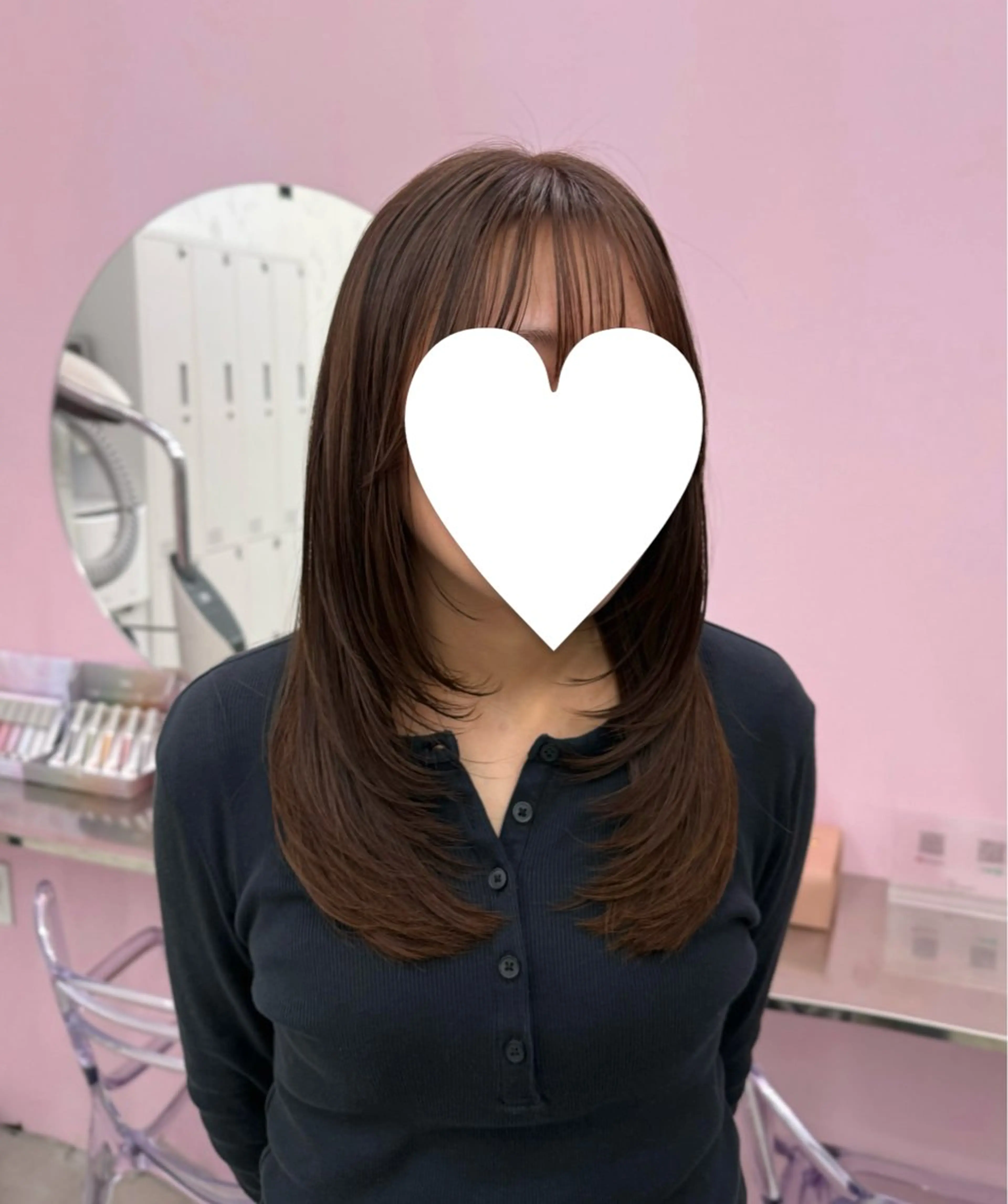 ミディアム レイヤーカット カット ヘアカラー トリートメント 桃愛 /髪質改善のヘアスタイル