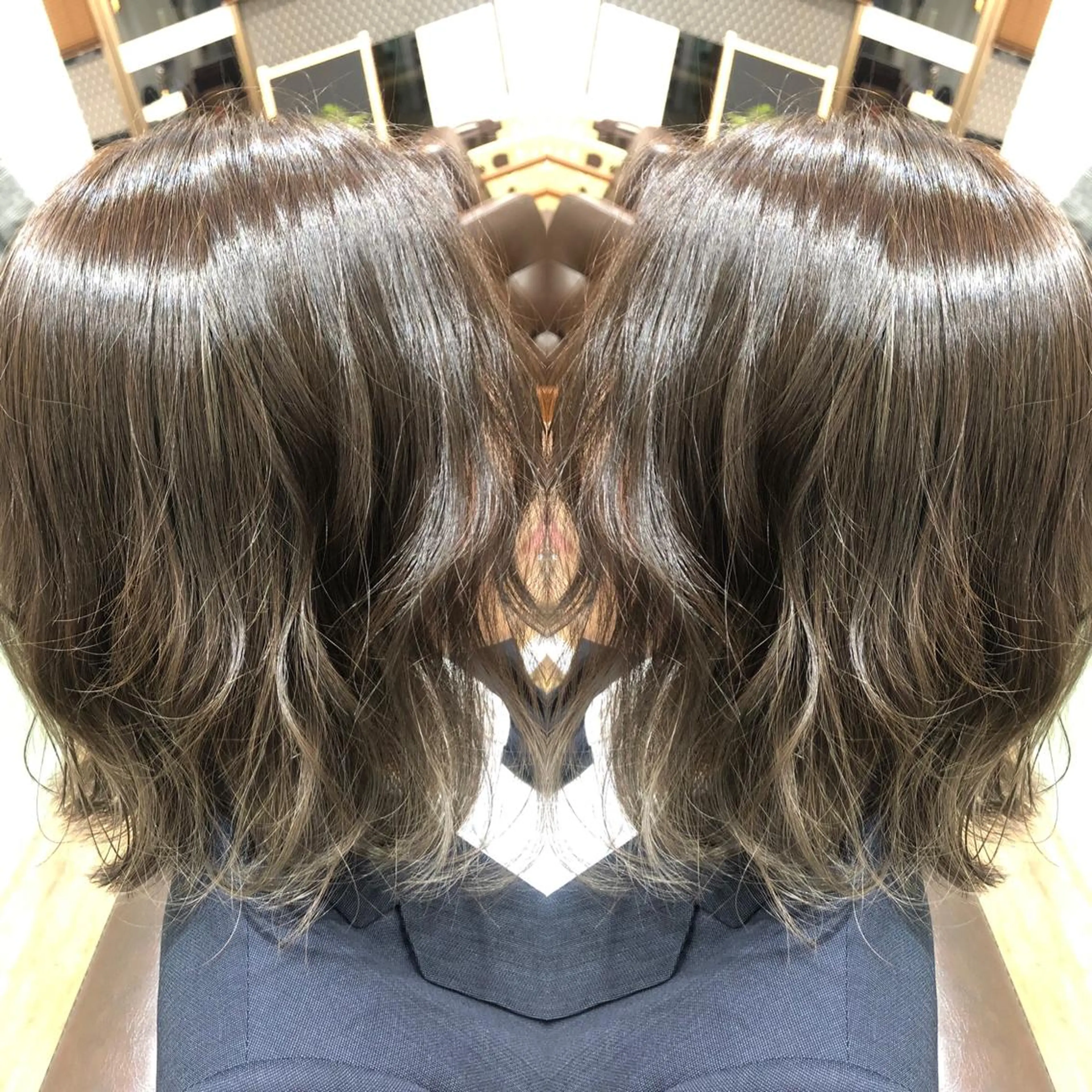 ミディアム カラー ベージュカラー ブリーチ 透明感カラー ブリーチなしカラー 堀谷 彩花のヘアスタイル