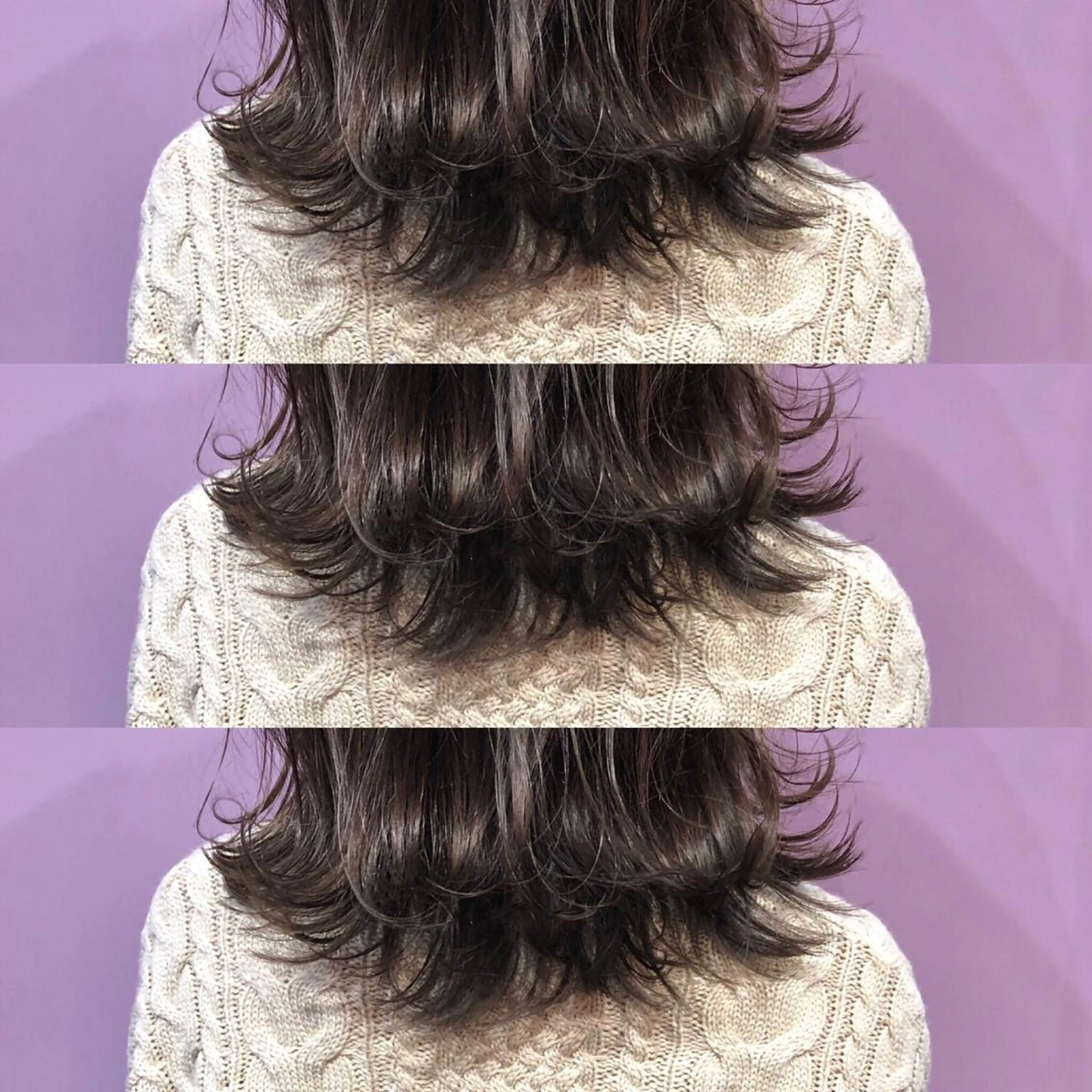 ミディアム カラー パーマ ベージュカラー バイオレットカラー 外ハネヘア 細川 亮のヘアスタイル