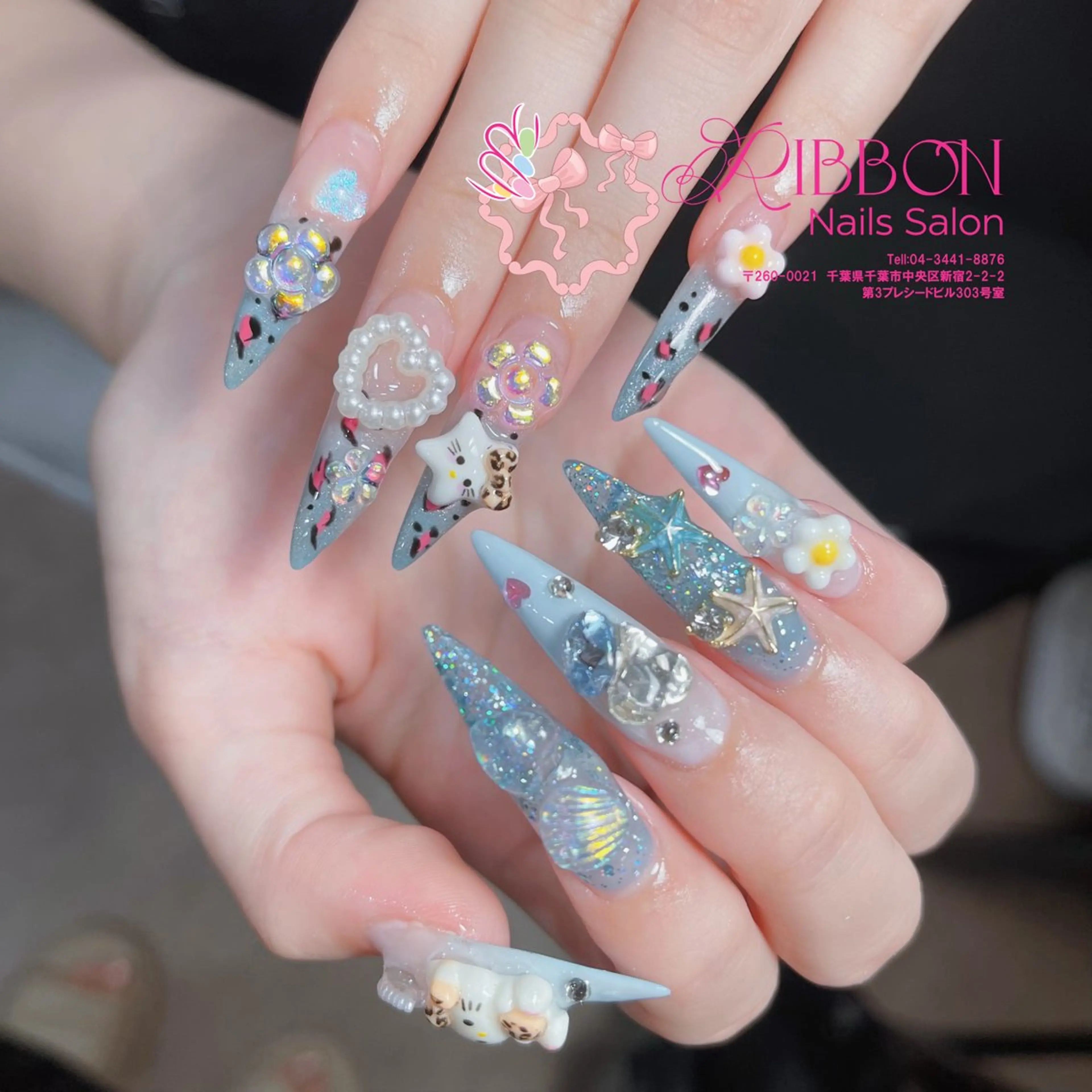 ネイル ブルー キラキラネイル ハンドネイル Ribbonnail salonのネイルデザイン