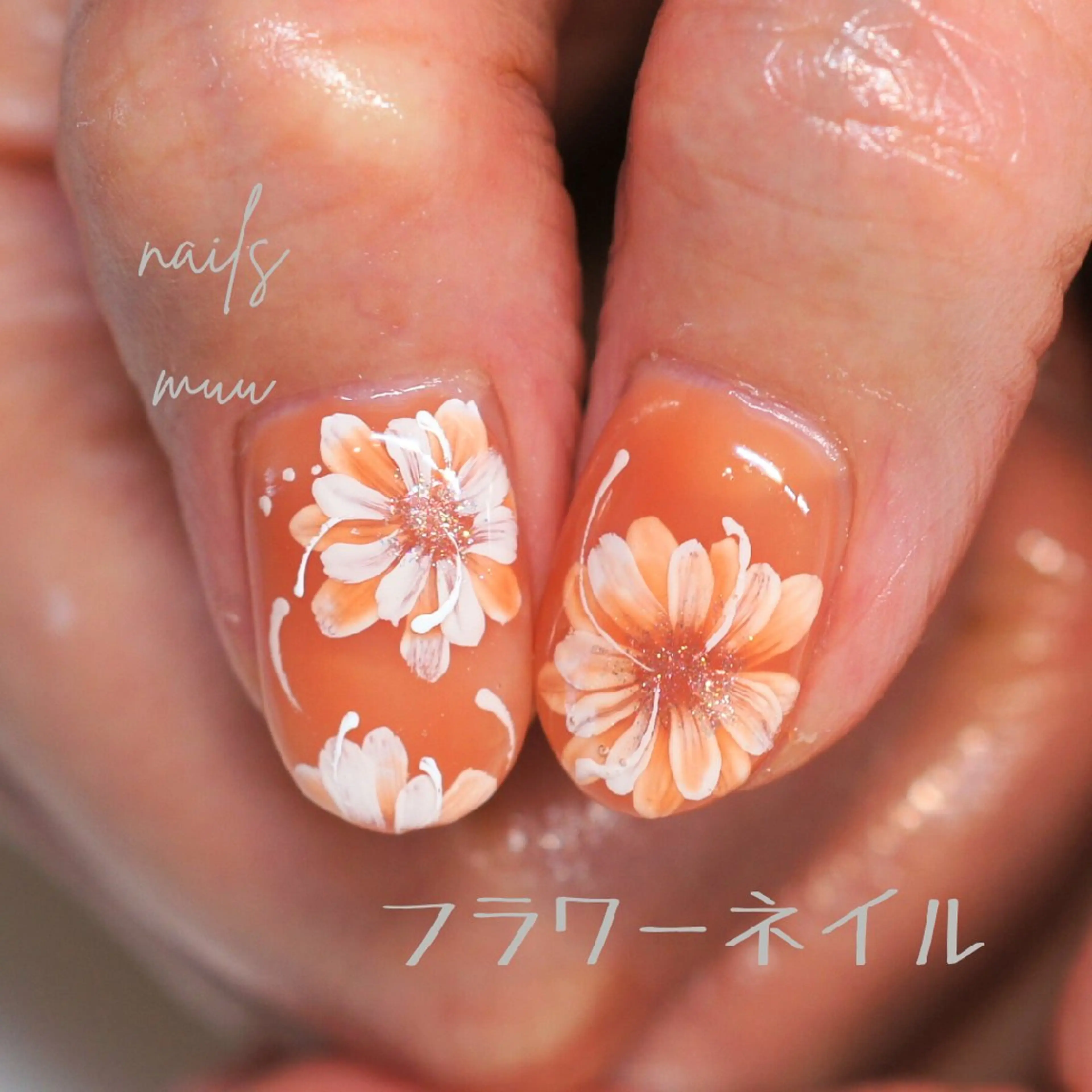 ネイル ブルー フラワーネイル ハンドネイル nails muu まゆのネイルデザイン