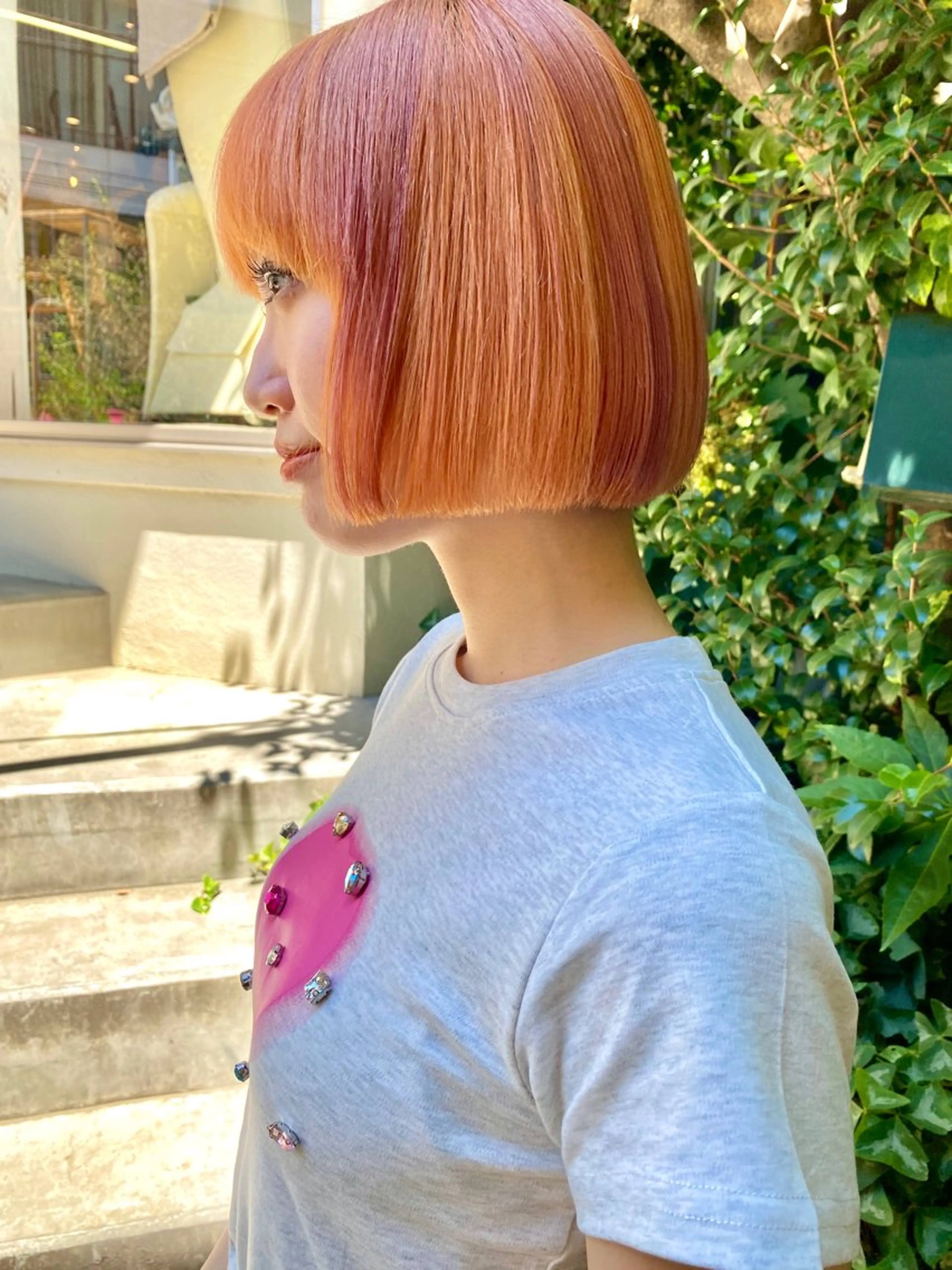 ミディアム カラー ショートボブ オレンジ ピンクカラー ボブ ハイトーン/デザイン hirokiのヘアスタイル