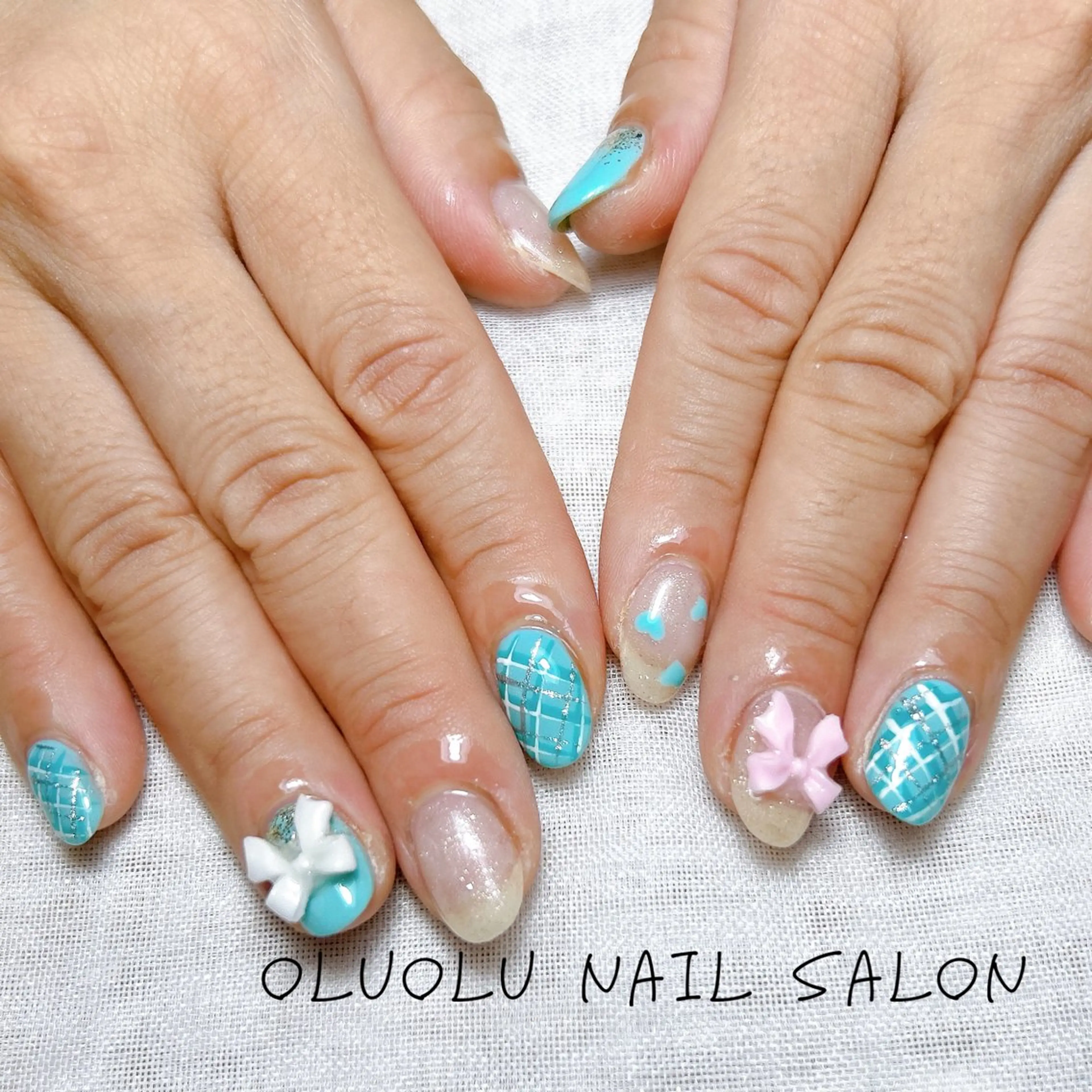 ネイル キラキラネイル 韓国ネイル ピンク リボン oluolu nailsalonのネイルデザイン