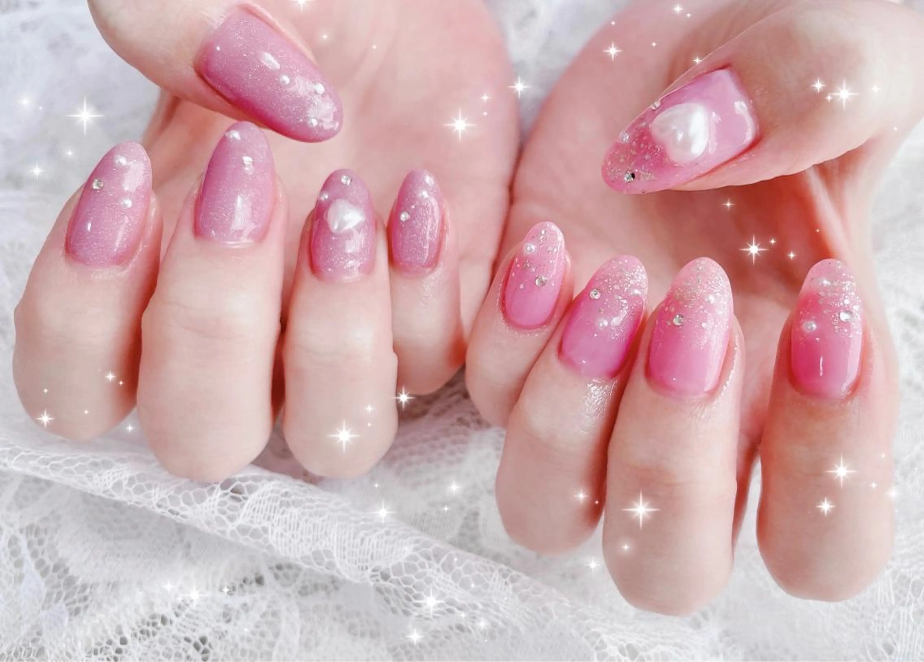 ネイル アートネイル キラキラネイル ピンク ハンドネイル FLARE NAIL フレアネイルのネイルデザイン