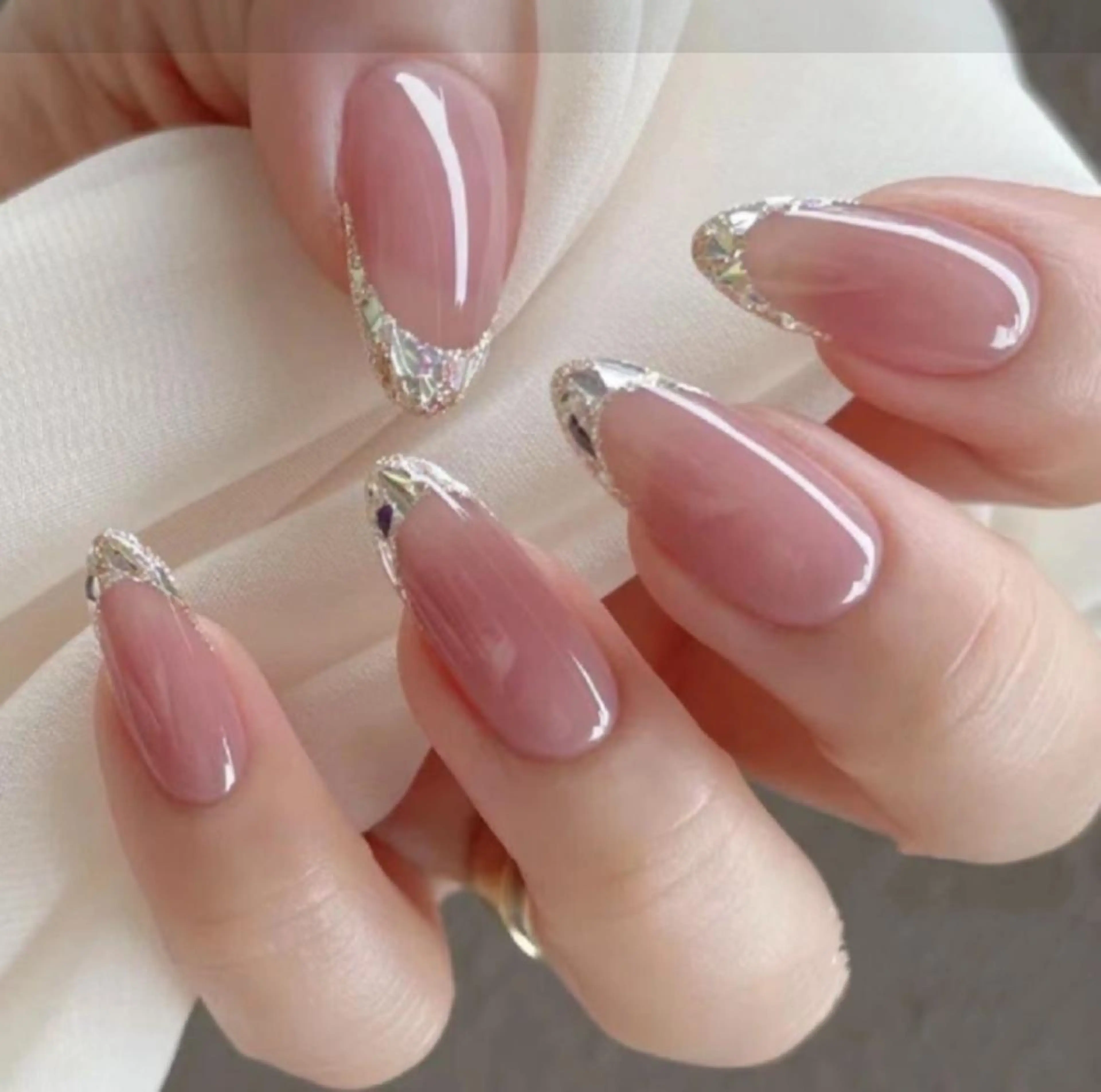 オフ無し🎀ガラスフレンチ/バーチャルフレンチ/ミラーフレンチの写真