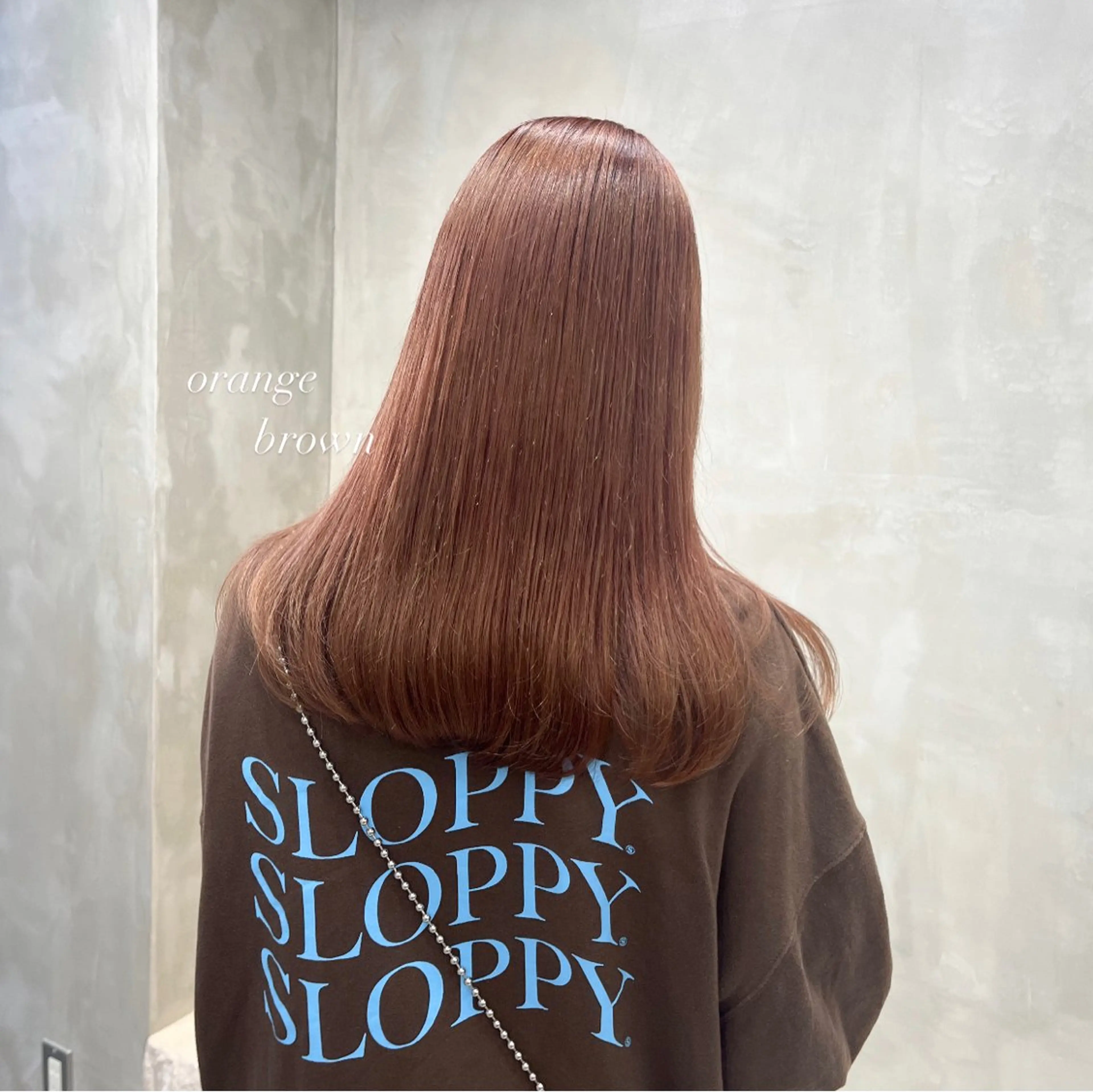 ロング カラー ブリーチ ブラウンカラー ダブルカラー ブリーチなしカラー オレンジ ヘアカラー ナツミ/透明感カラー /酸性縮毛矯正のヘアスタイル