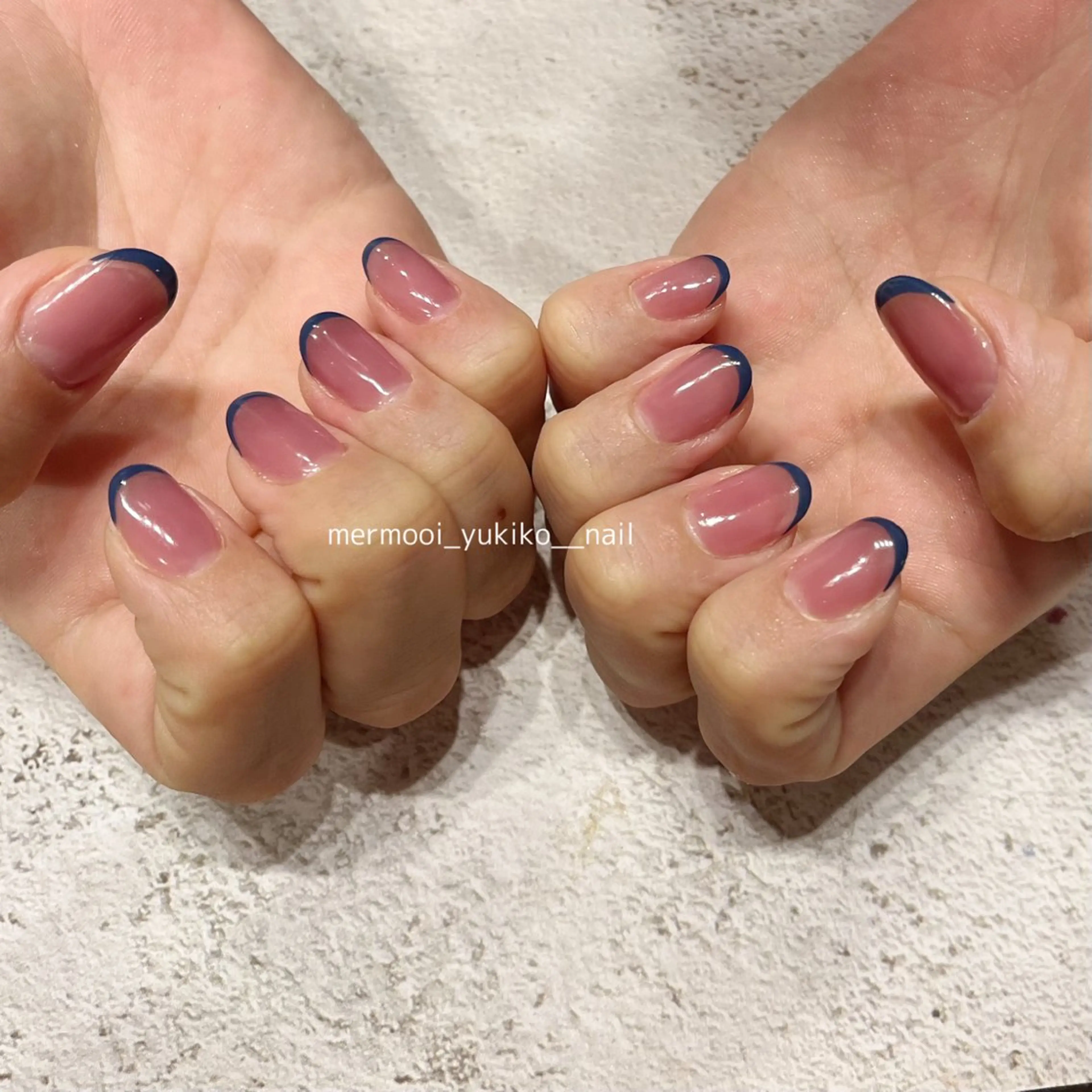ネイル アートネイル フレンチネイル ジェルネイル 韓国ネイル ネイビー ハンドネイル melumooi nailのネイルデザイン