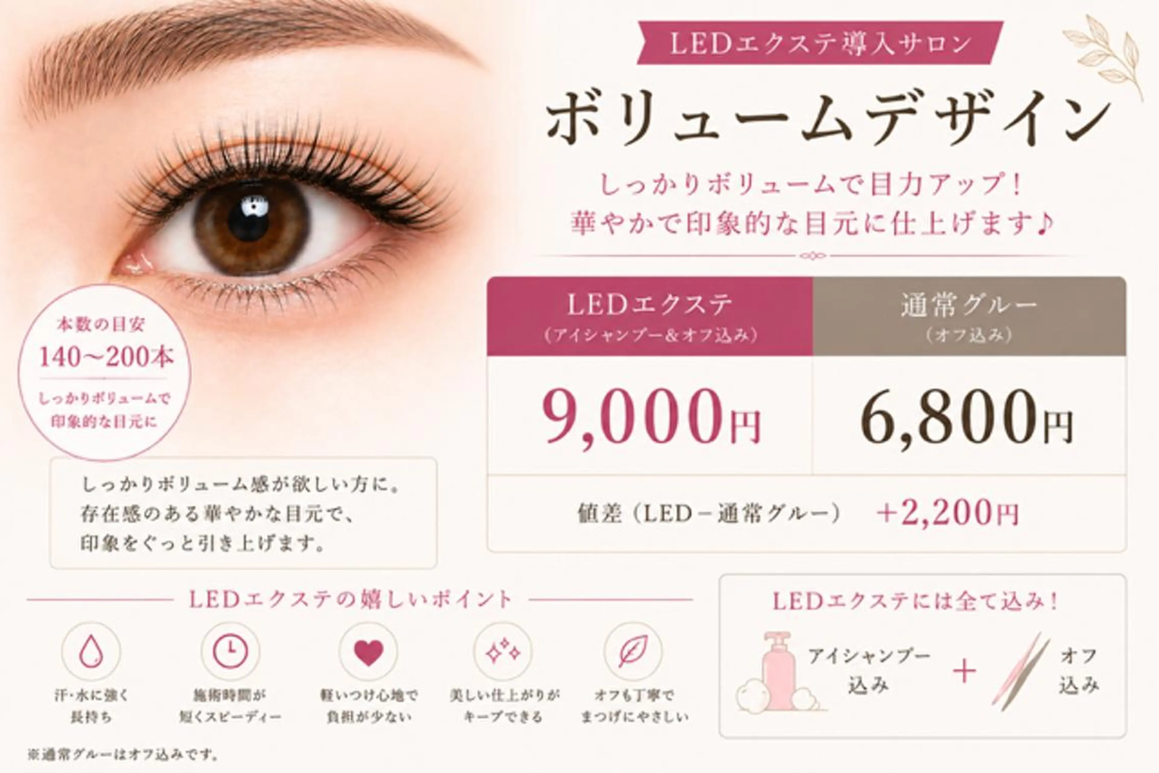 ボリュームデザイン（160～200本目安）フラットラッシュオフ込　【NO LED】の写真