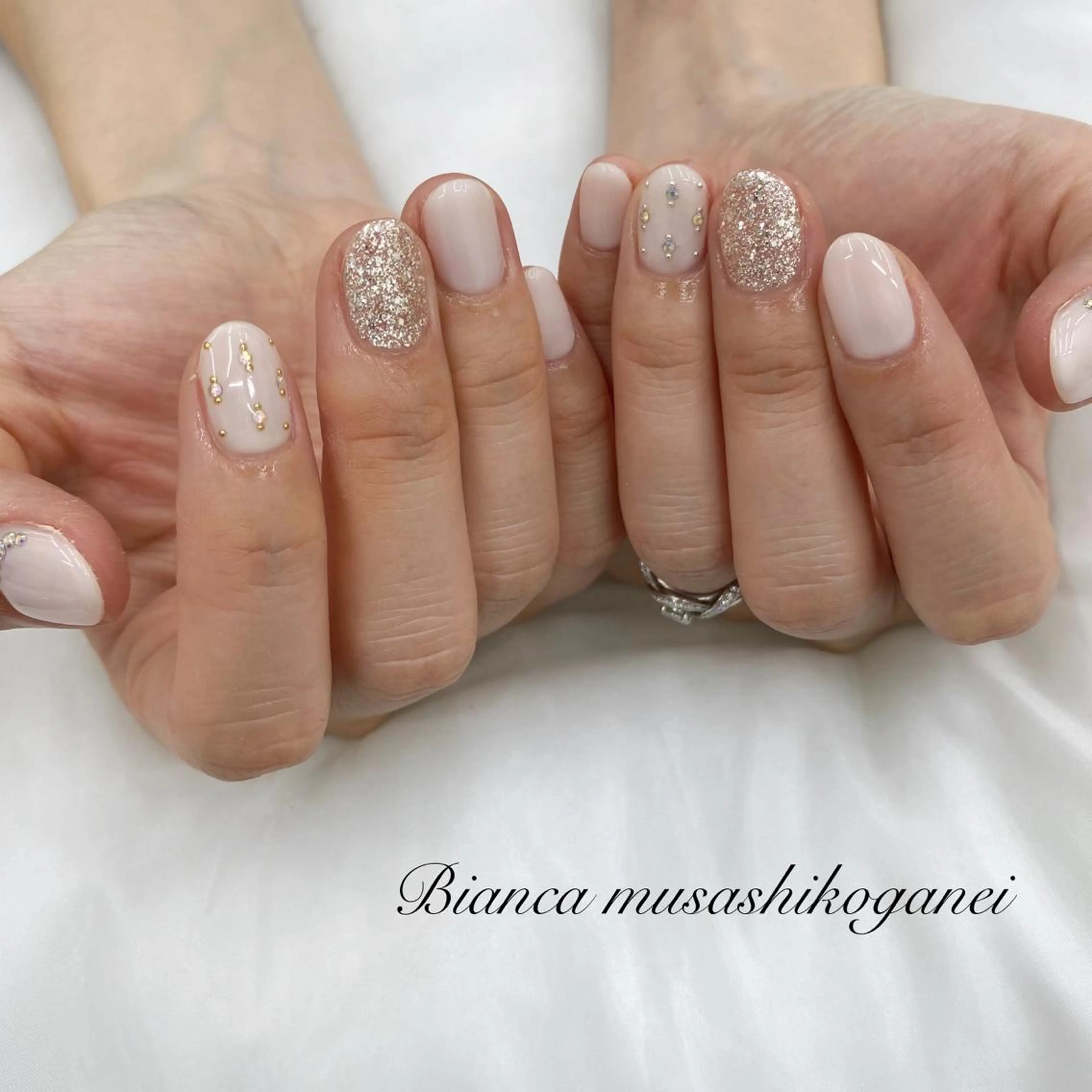 ネイル ストーンネイル ハンドネイル Bianca 武蔵小金井　しぎはらのネイルデザイン