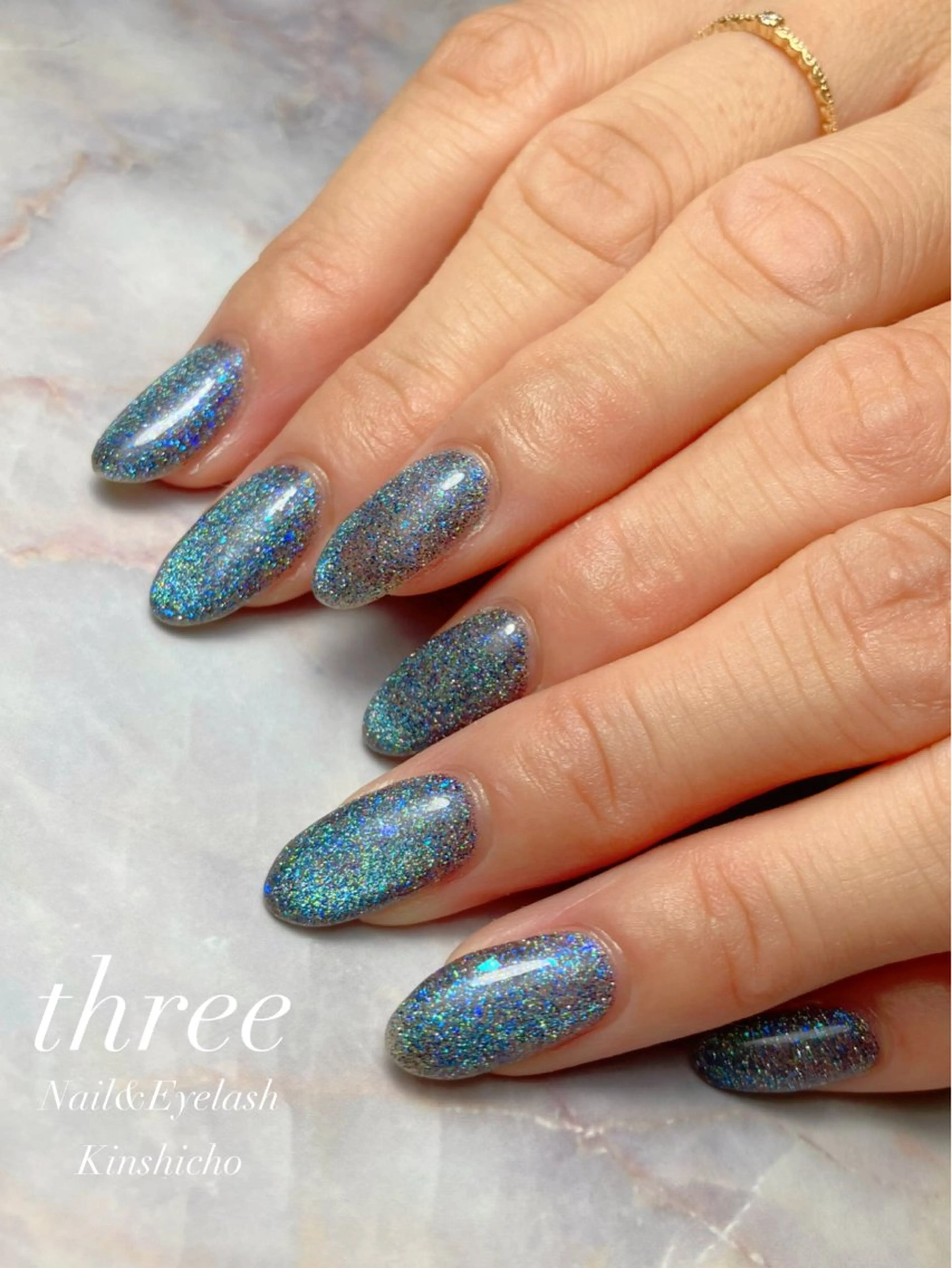 ネイル 氷ネイル・うるうるネイル キラキラネイル マグネットネイル three Nail&Eyeのネイルデザイン