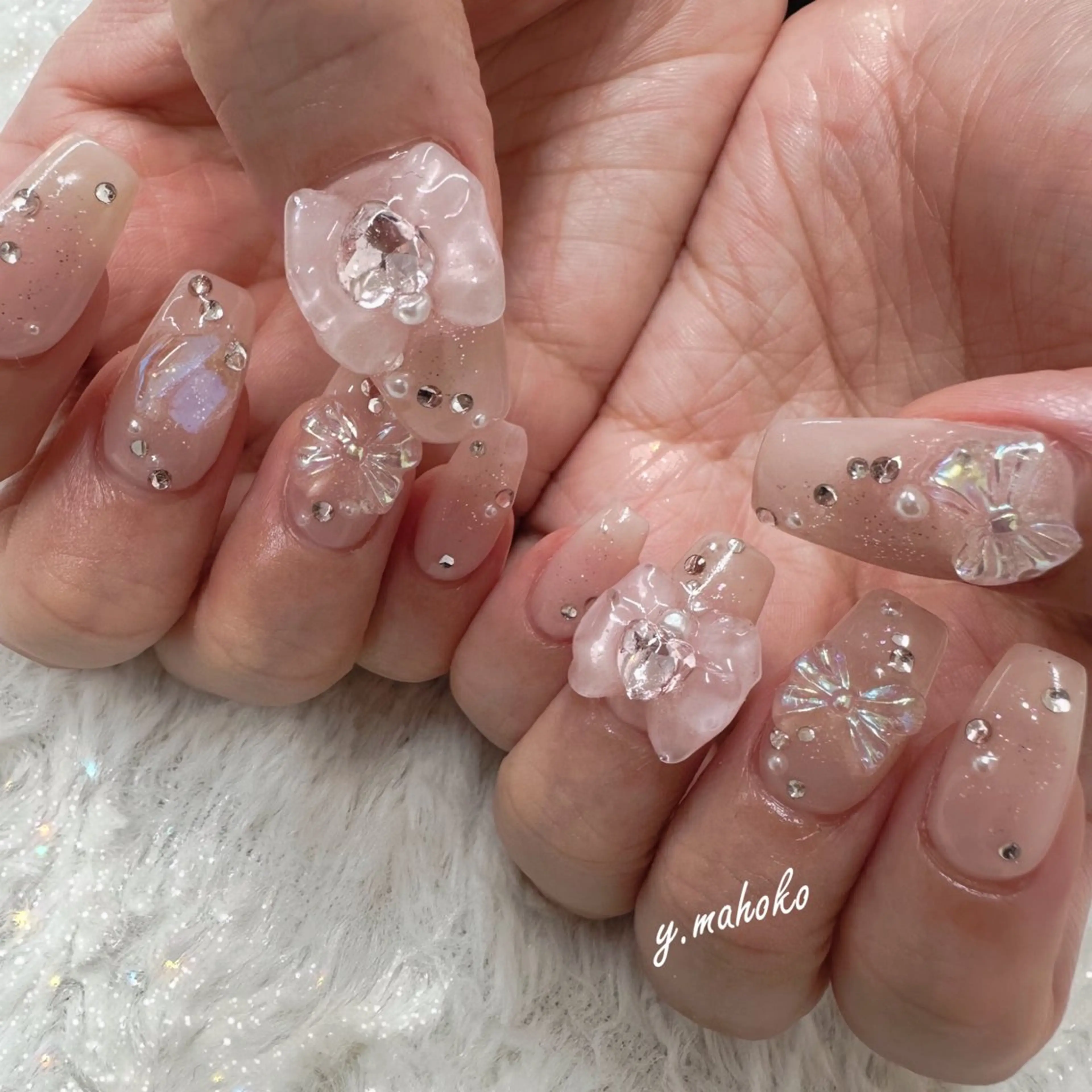 ネイル 持ち込み リボン ハンドネイル パラジェル有/ スカルプ/mahoのネイルデザイン