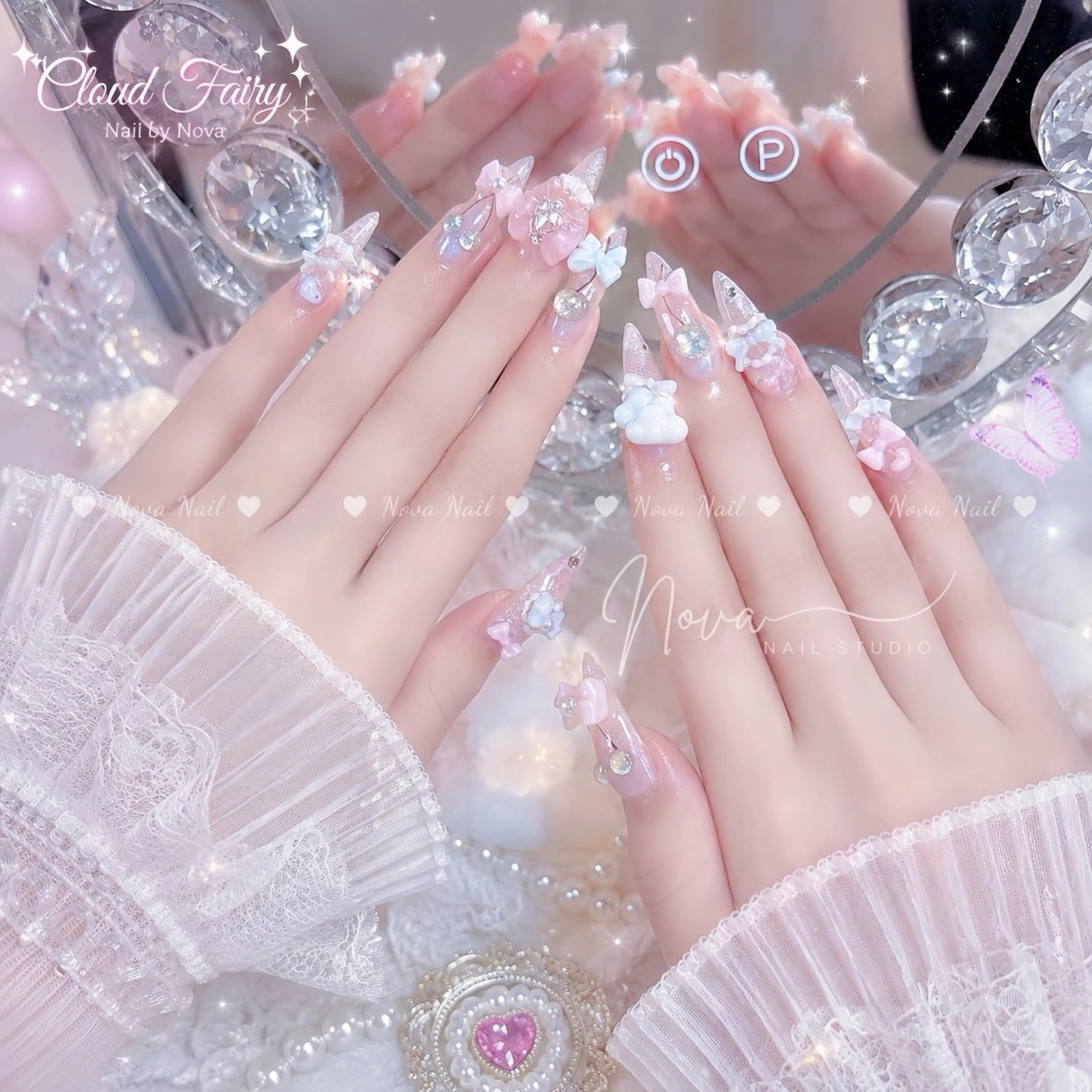 ネイル アートネイル ジェルネイル ガーリー グラデーション キラキラネイル ハンドネイル ハンドケア Nova Nail Nambaのネイルデザイン